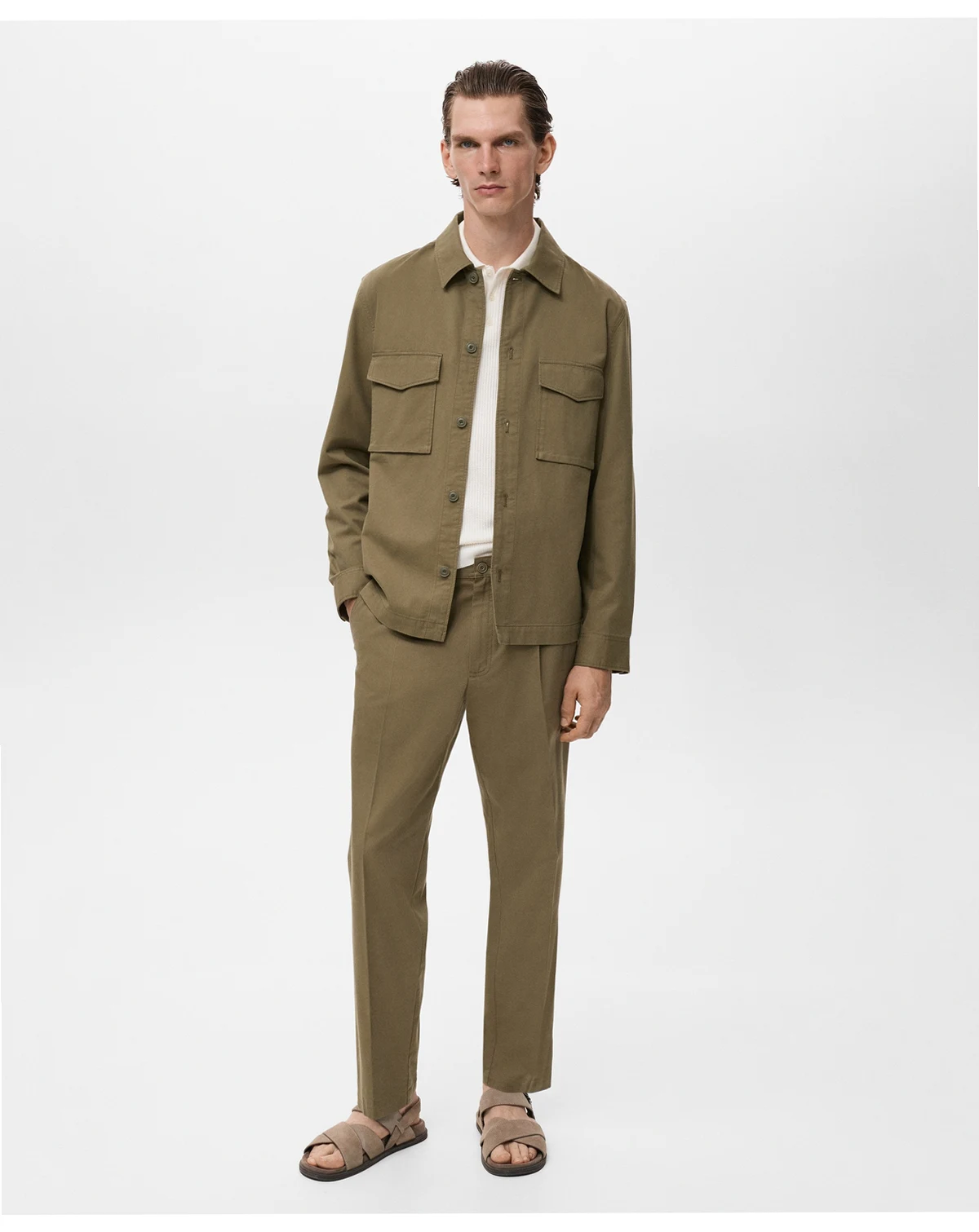 Men's Cotton-Blend Straight-Leg Pleated Pants