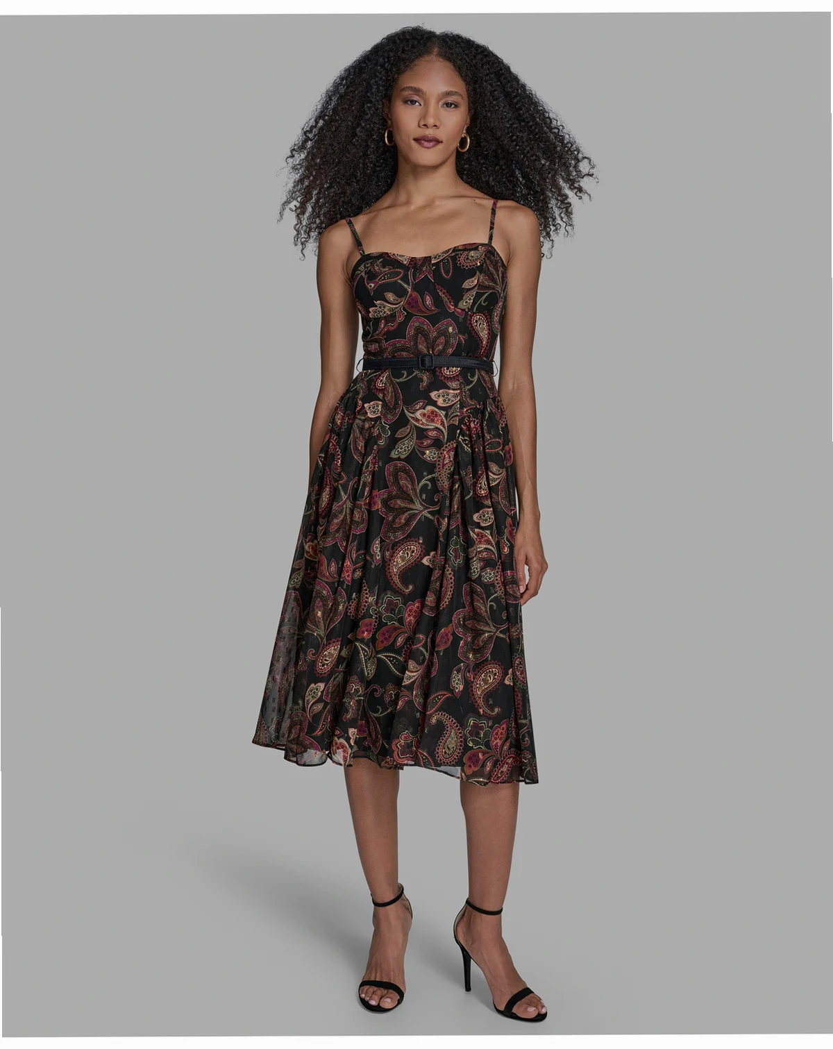 Women's Printed Sweetheart Neck Midi Dress