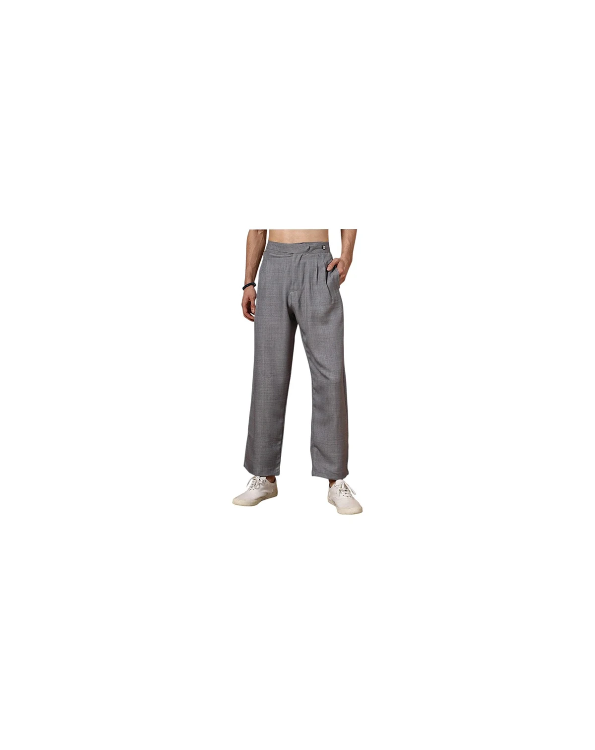 Men's Moon Grey Pleated Relaxed Trousers