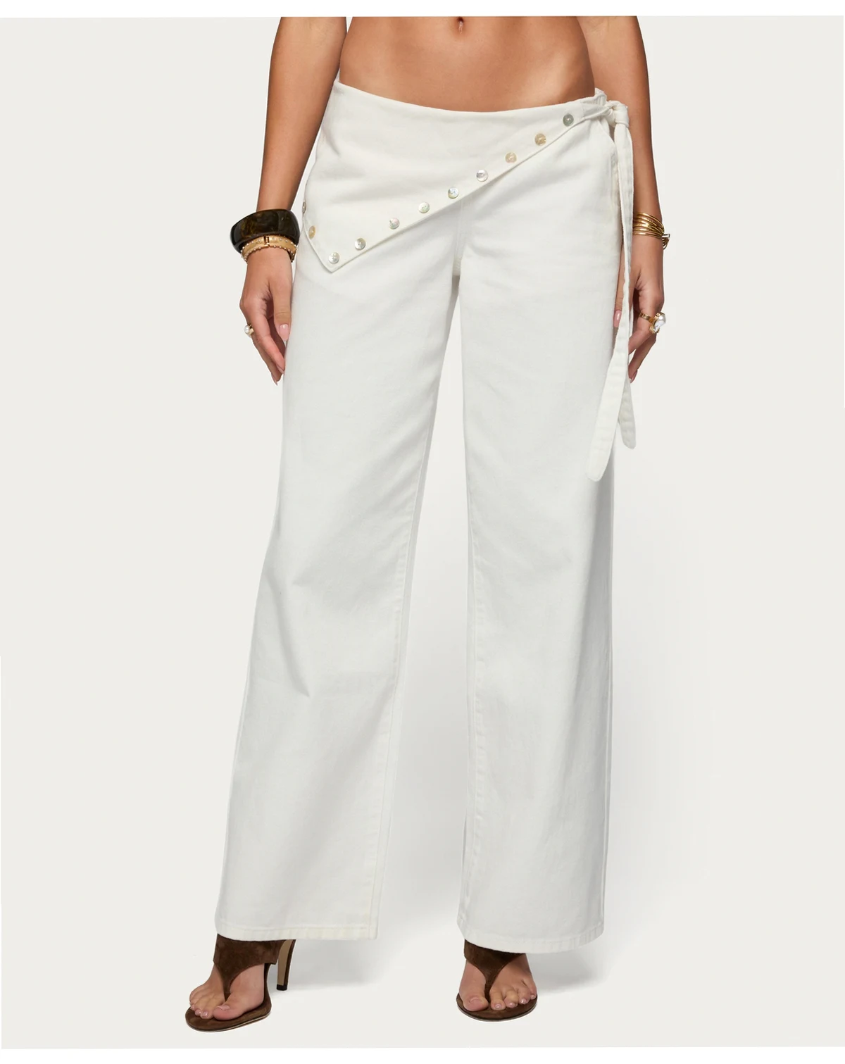Women's Button Foldover Low Rise Baggy Jeans