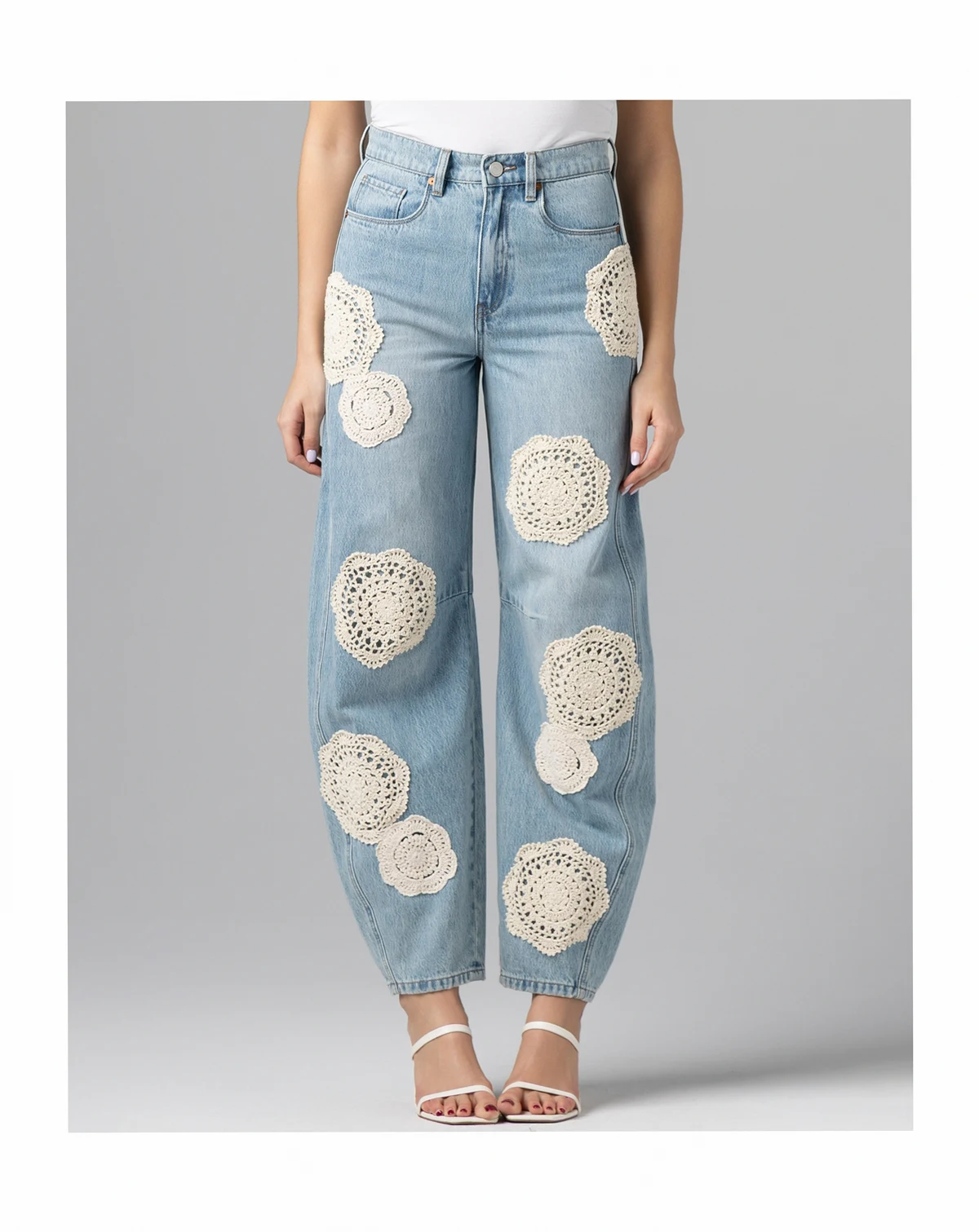 Women's Crochet Barrel Leg Jeans