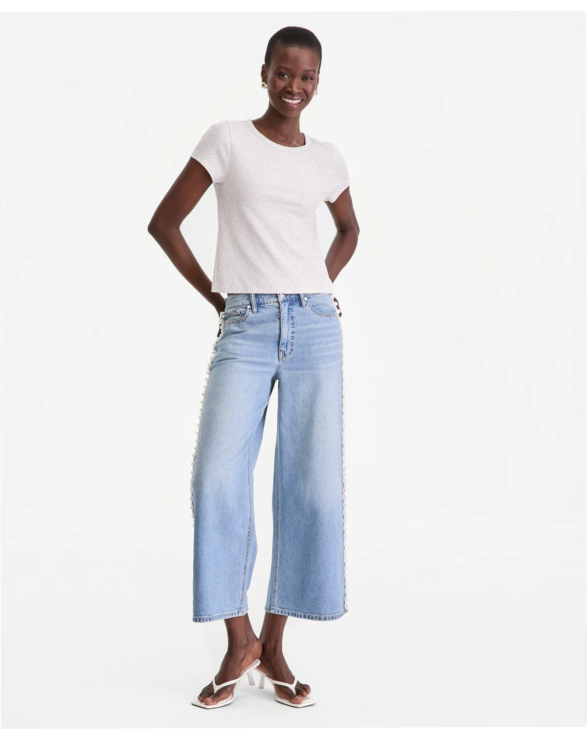 Women's High-Rise Cropped Faux-Pearl-Trim Jeans, Macy's Exclusive