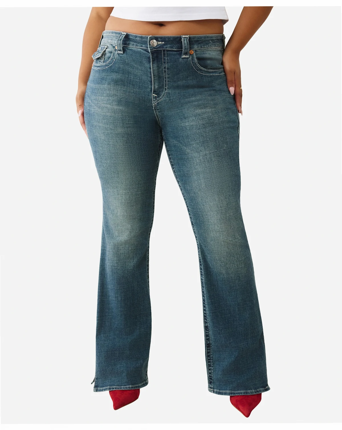 Plus Size Side Slit Becca Bootcut Flap Jeans