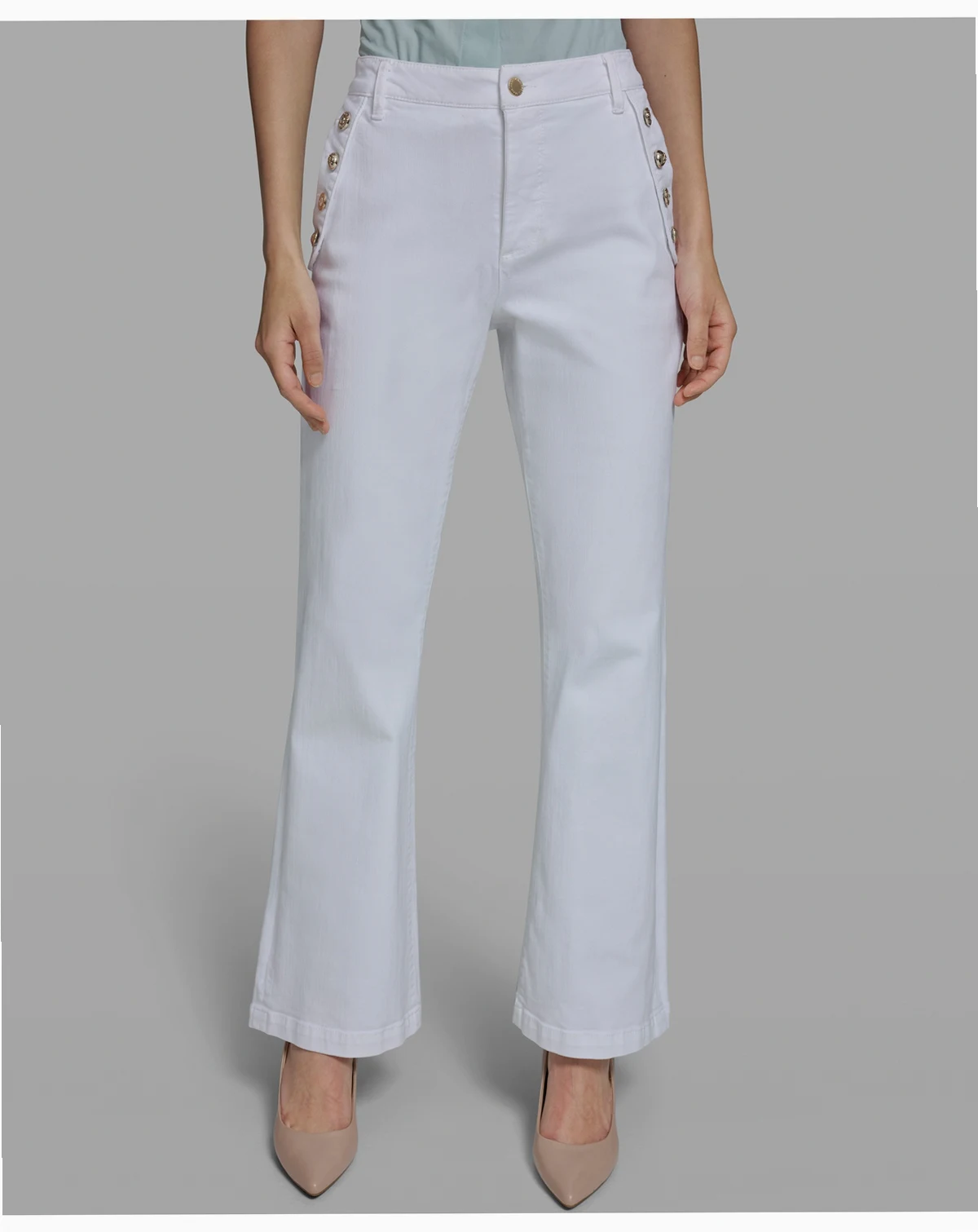 Women's Mid-Rise Studded-Pocket Flare Jeans