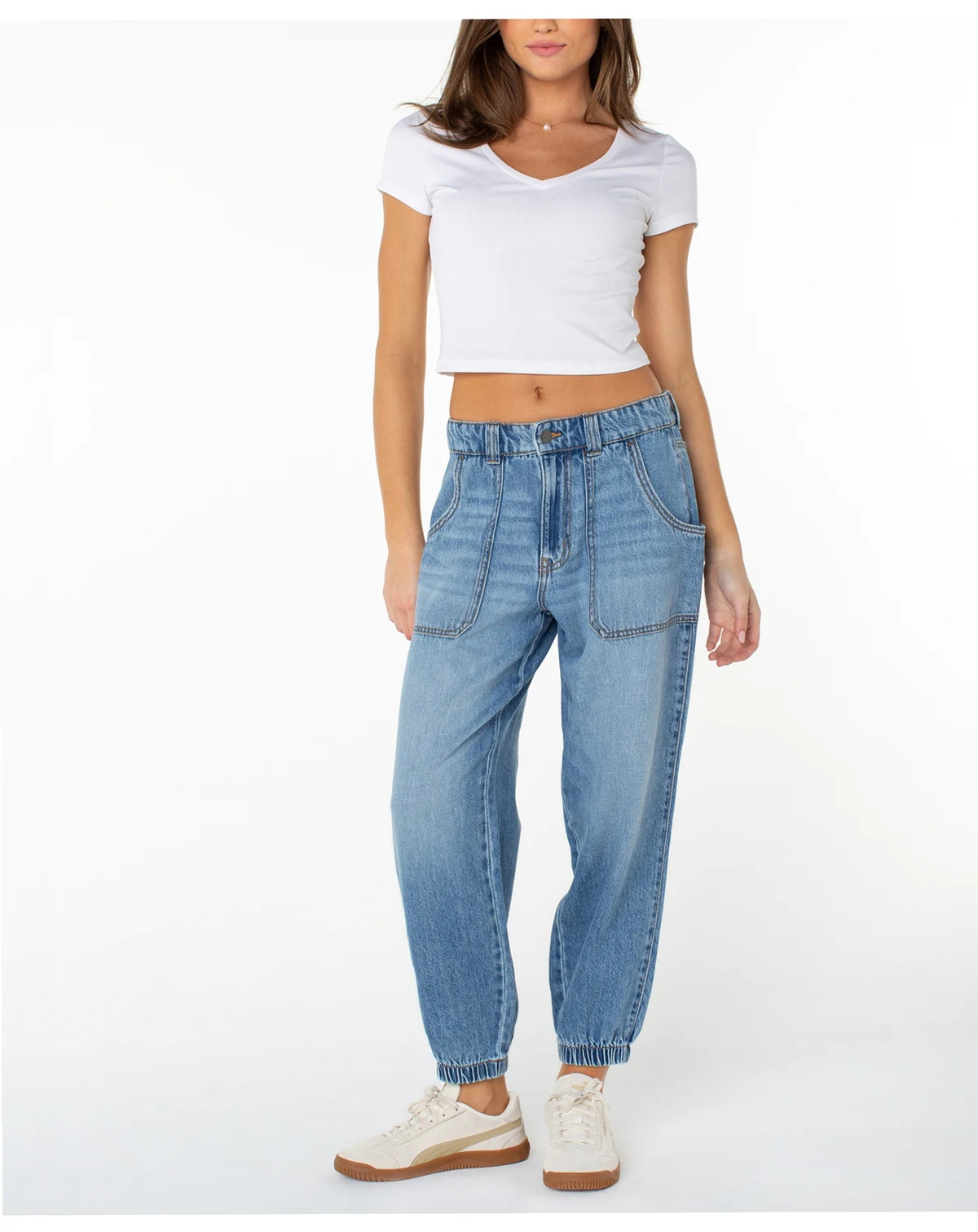 Juniors' High-Rise Denim Joggers