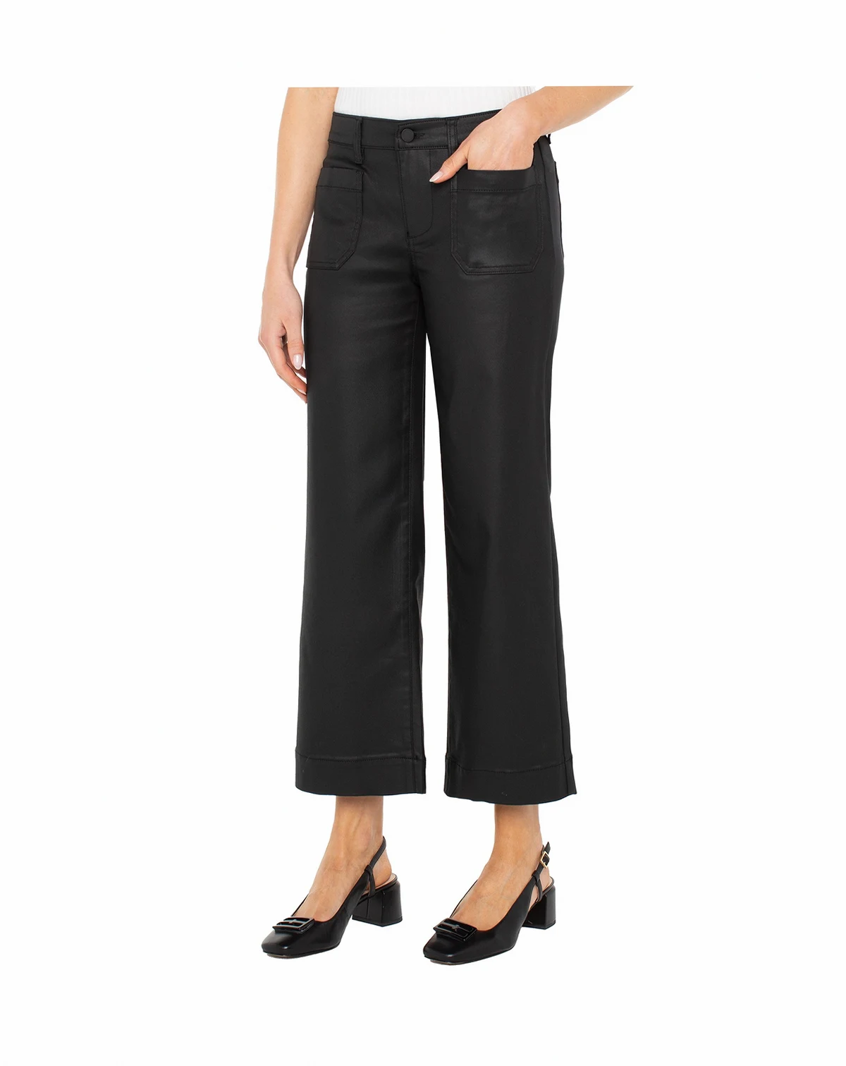 Women's Crop Patch Pocket Wide Leg Jeans