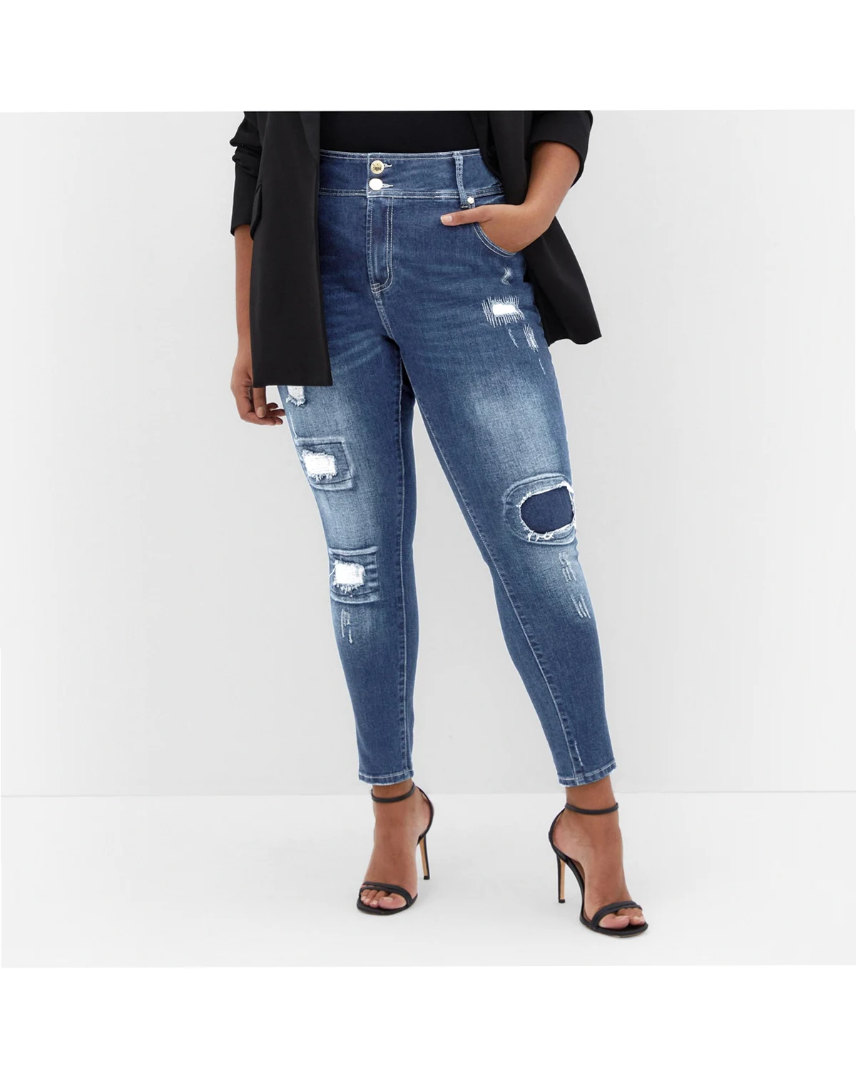 Plus Size Patched Apple Skinny Jean