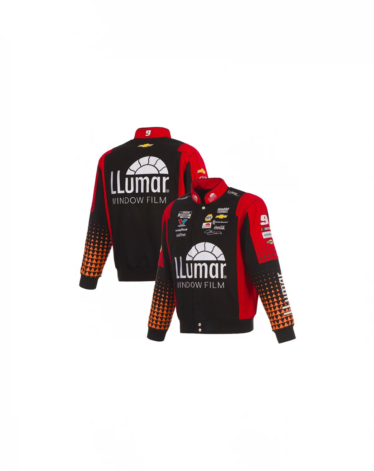 Men's Black/Red Chase Elliott Llumar Full-Snap Twill Uniform Jacket