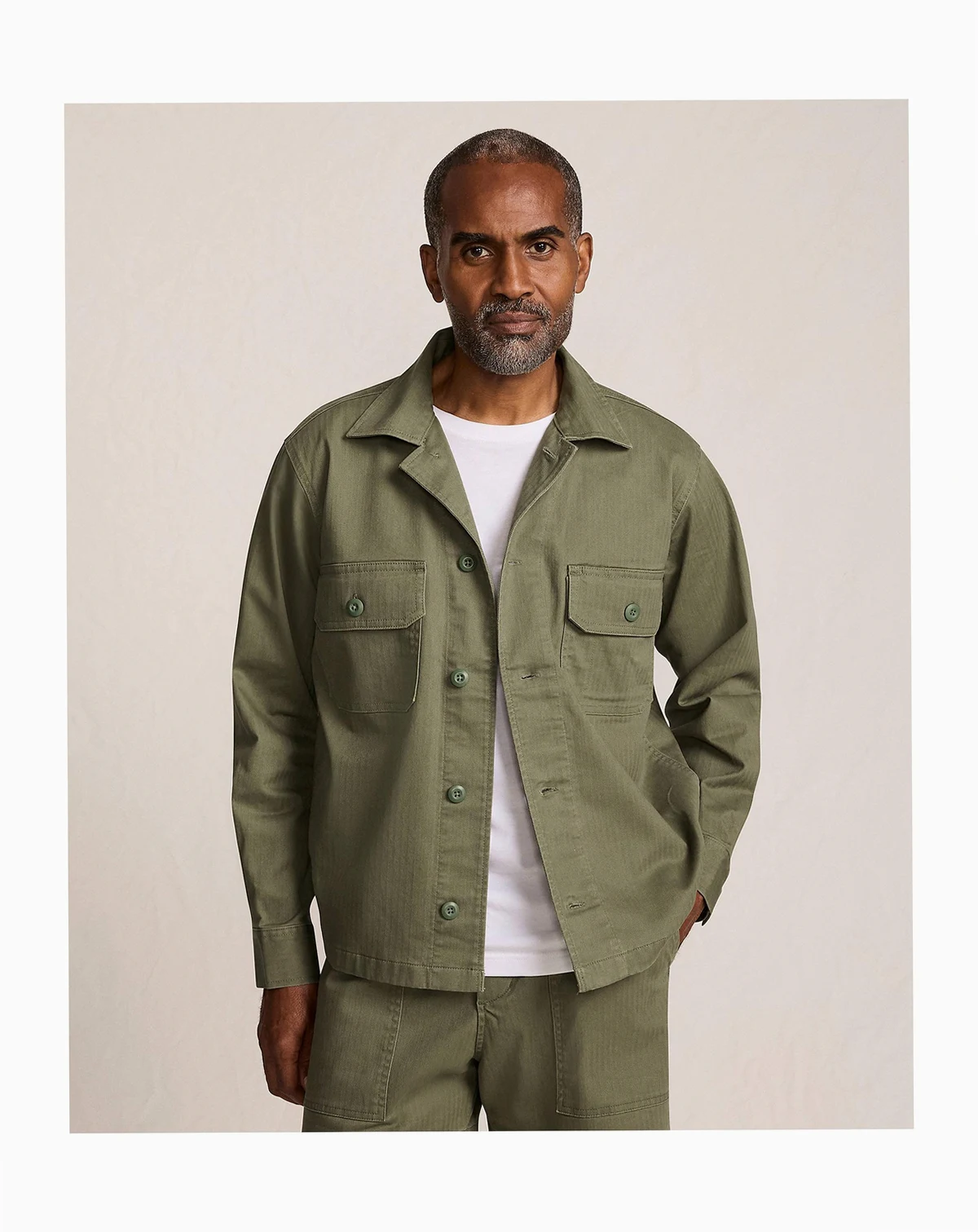 Men's Herringbone Utility Shirt Jacket