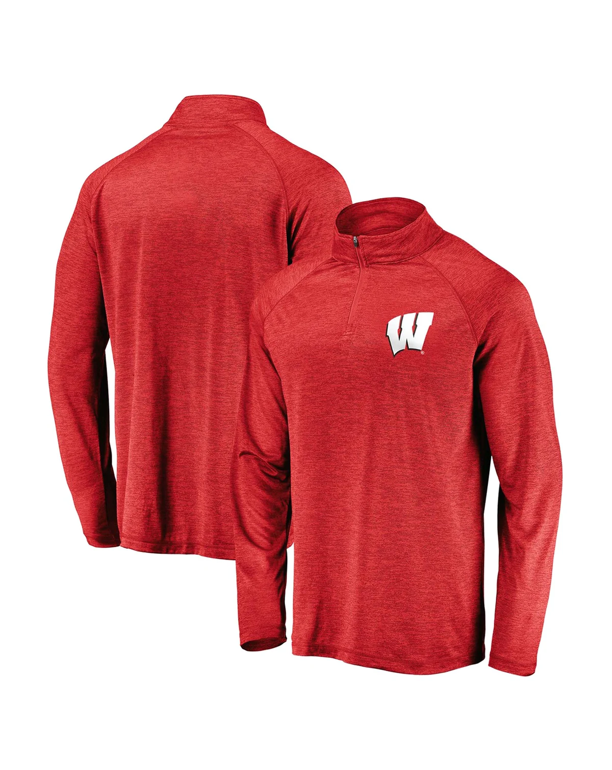 Men's Red Wisconsin Badgers Primary Logo Striated Raglan Quarter-Zip Jacket