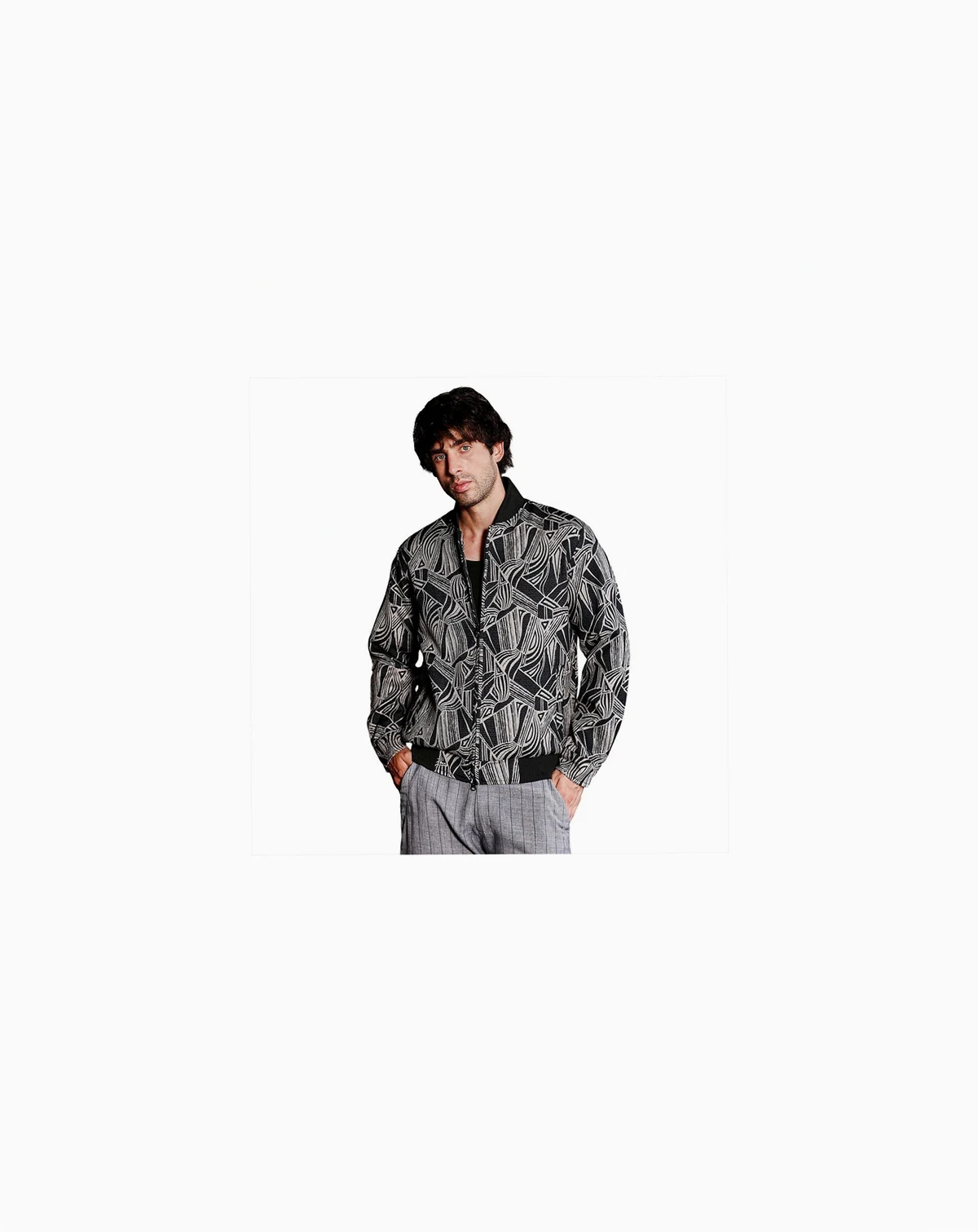 Men's Midnight Black Stroke-Jacquard Bomber Jacket