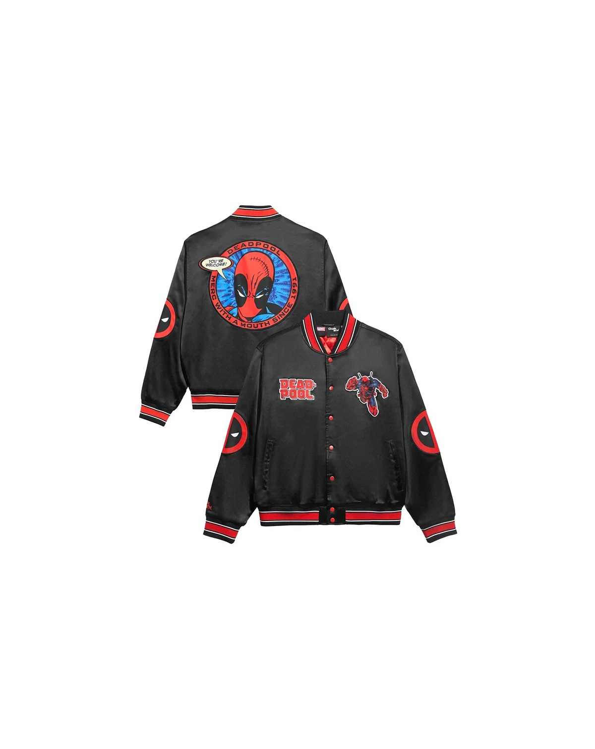 Men's Black/Red Deadpool Fanimation Satin Full-Snap Jacket