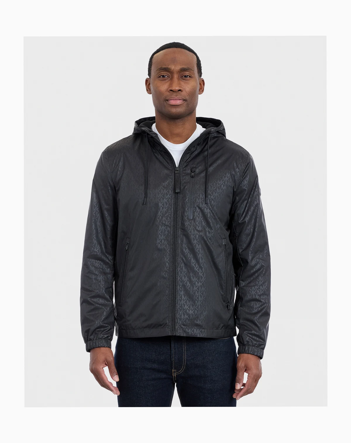 Men's Printed Logo Hooded Windbreaker Jacket