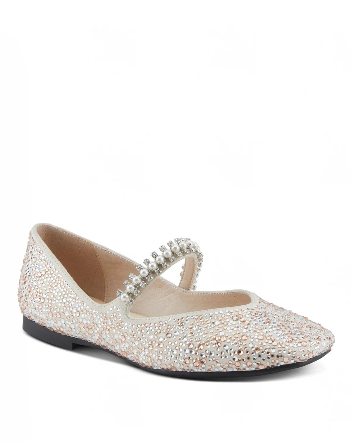 Women's Kailyn Jeweled Slip-On Flats with Crystal-Encrusted Upper, Stretch Strap with Pearls, Cushioned Insole, Slip-Resistant Rubber Outsole