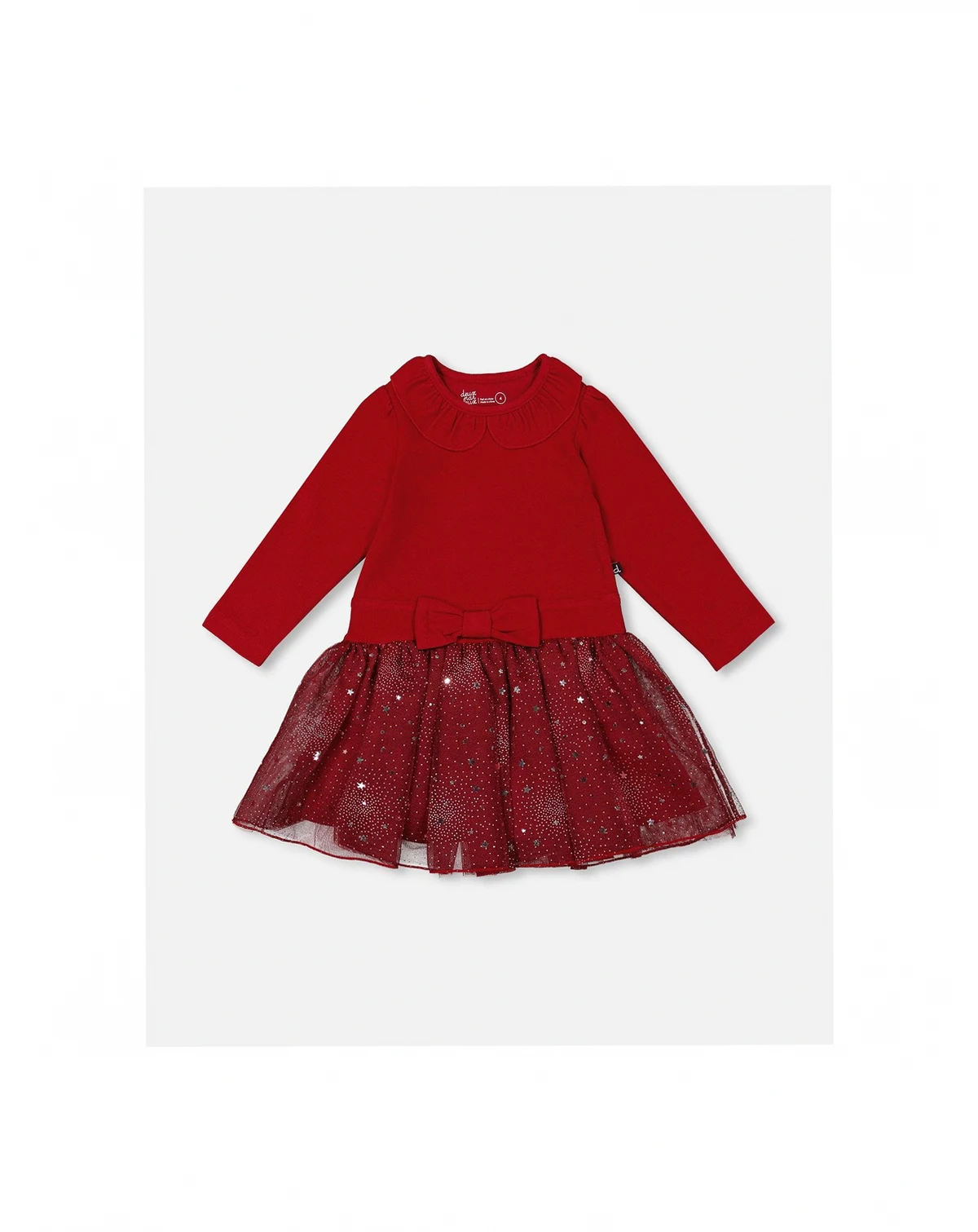 Toddler Girls Bi-Material Dress with Glittering Skirt Red - Toddler|Child
