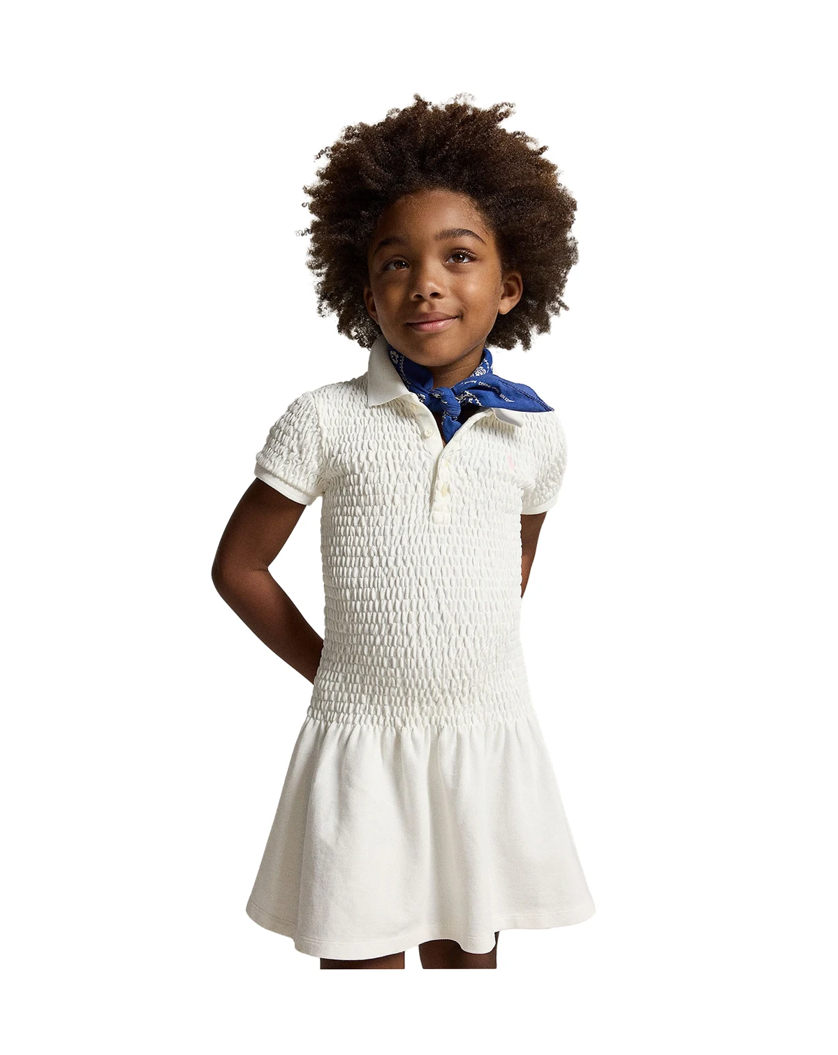 Girls' 2-6X Smocked Stretch Mesh Polo Collar Dress