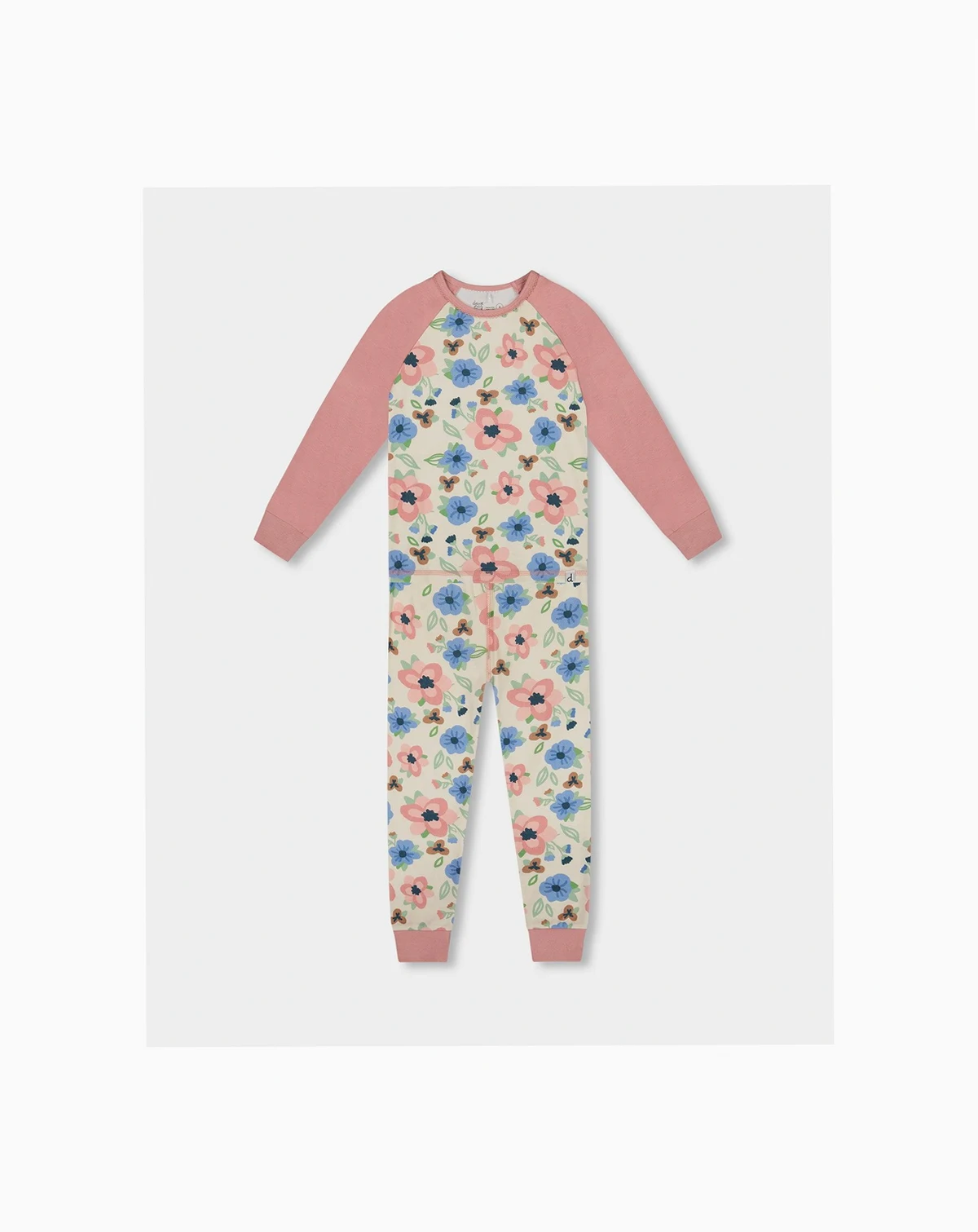 Baby Girls Cotton Two-Piece Pajamas Off-White Flower Print-baby