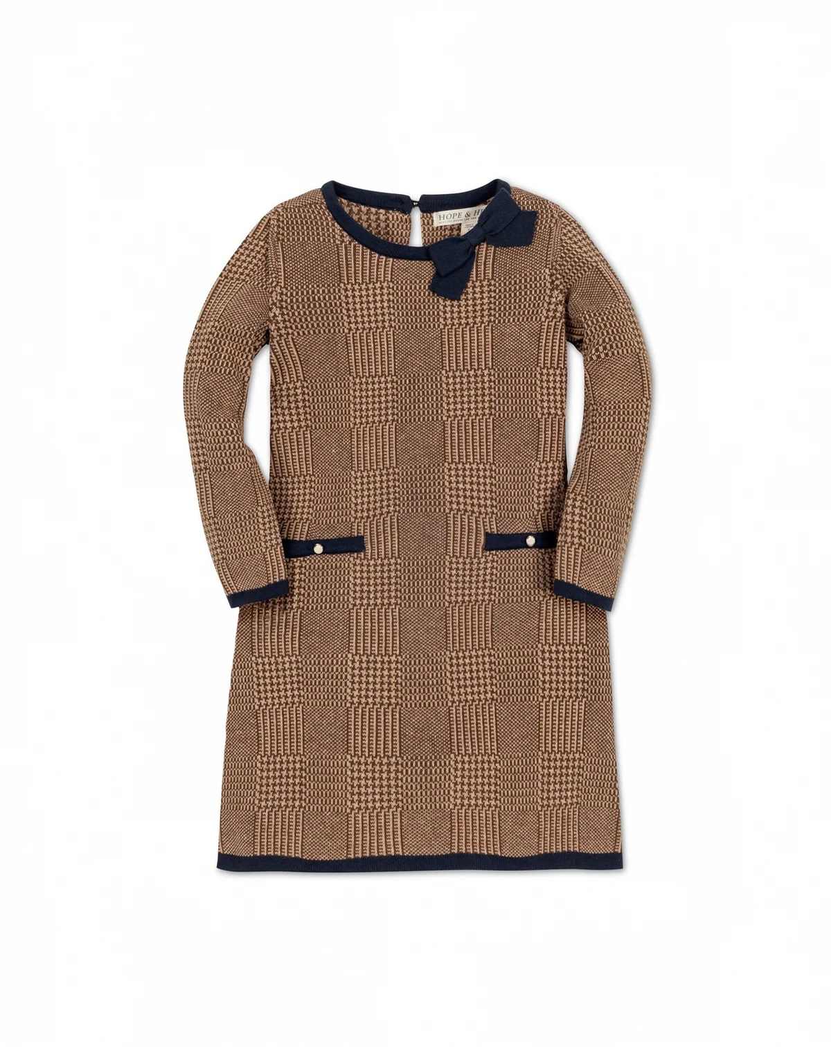 Toddler Girls Long Sleeve Bow Detail Intarsia Sweater Dress