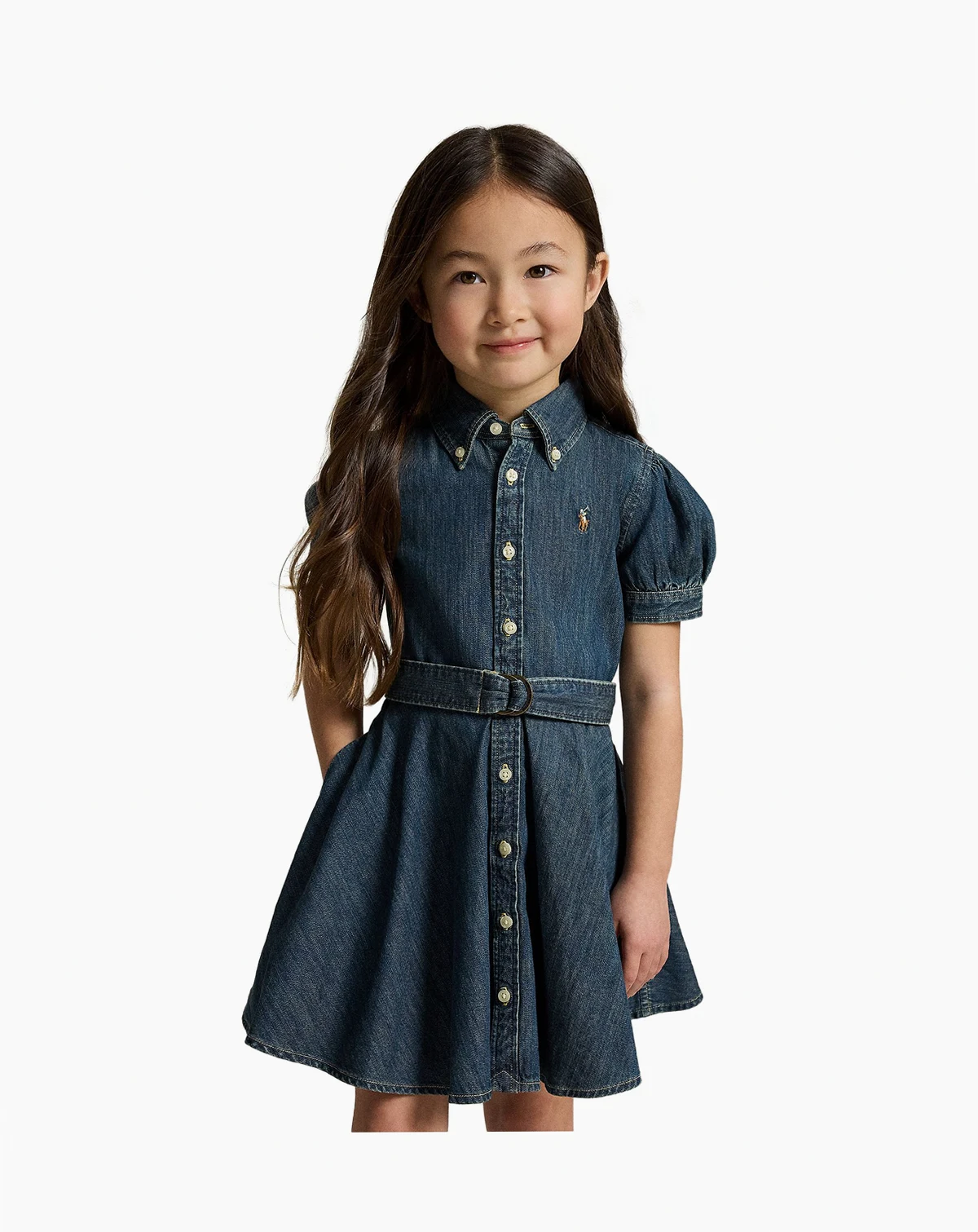 Girls' 2-6X Belted Indigo Button-Down Collar Denim Shirtdress