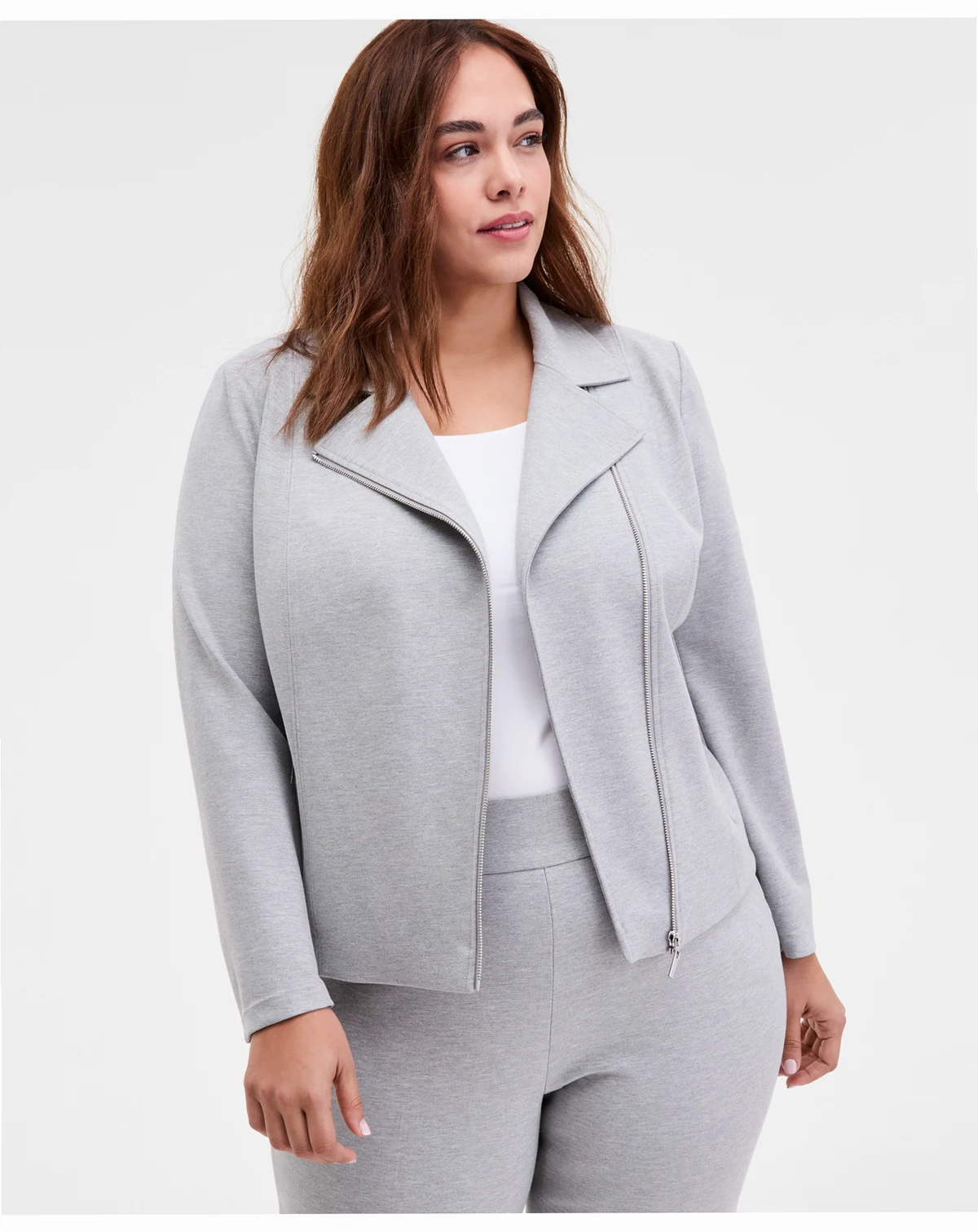Plus Size Notched Collar Cropped Moto Jacket