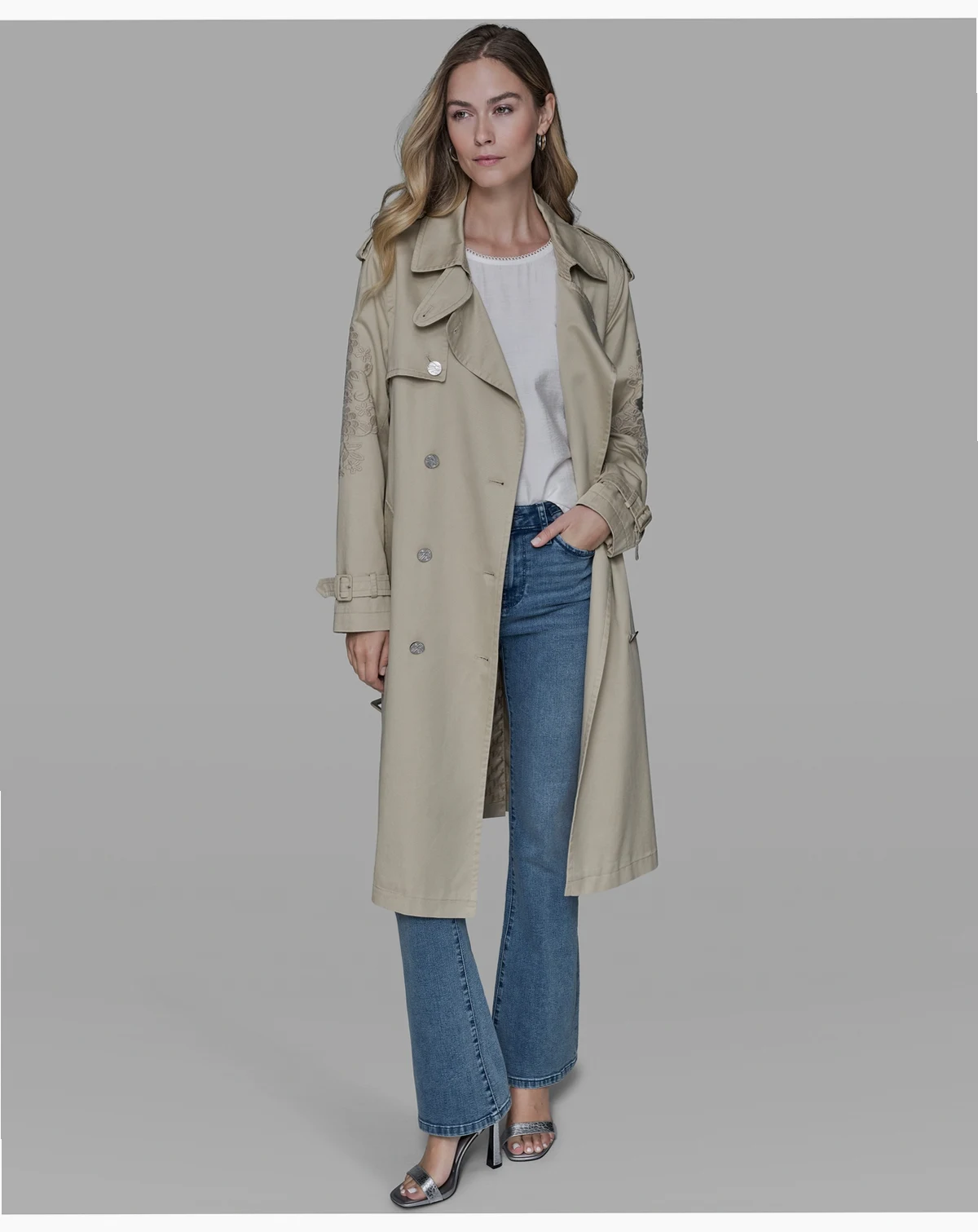 Women's Embroidered Collar Trench Coat