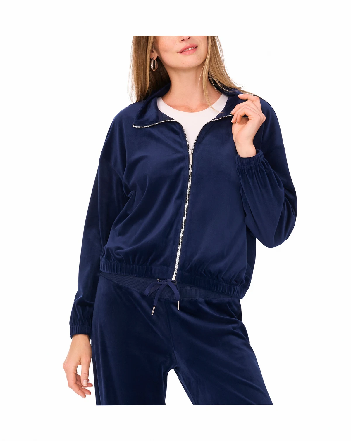 Women's Velour Zip-Front Mock Neck Jacket