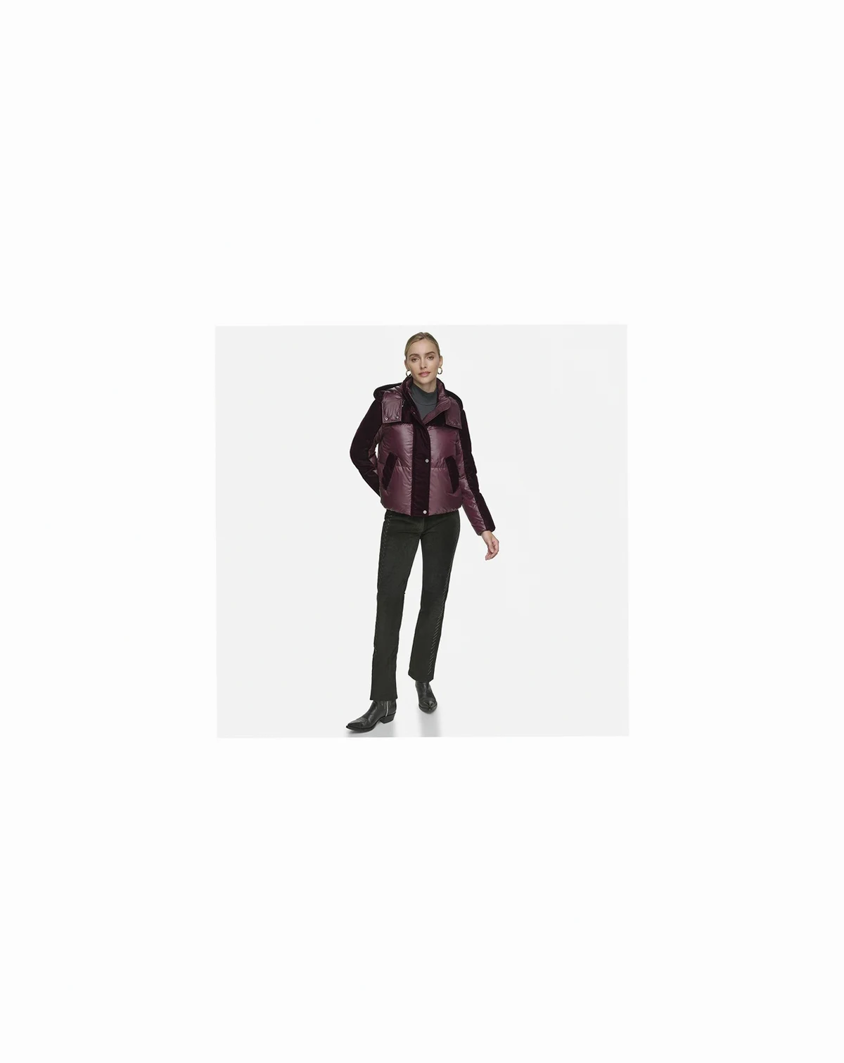 Vega Mixed Media Women's velvet and lacquer short down coat