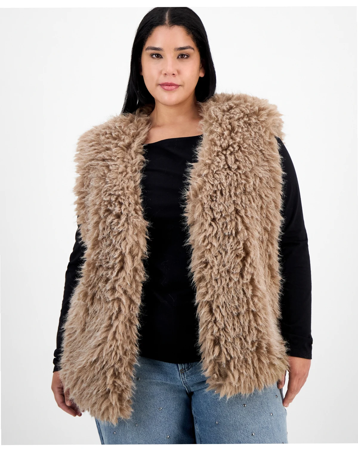 Trendy Plus Shaggy Faux-Fur V-Neck Vest, Macy's Exclusive