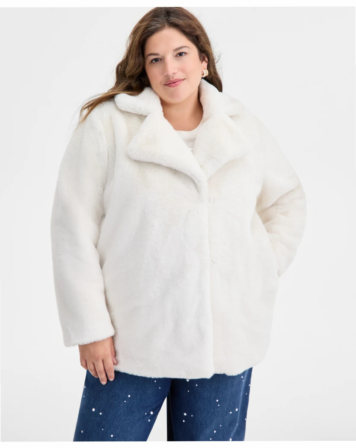 Trendy Plus Size Notched Collar Faux Fur Coat, Macy's Exclusive