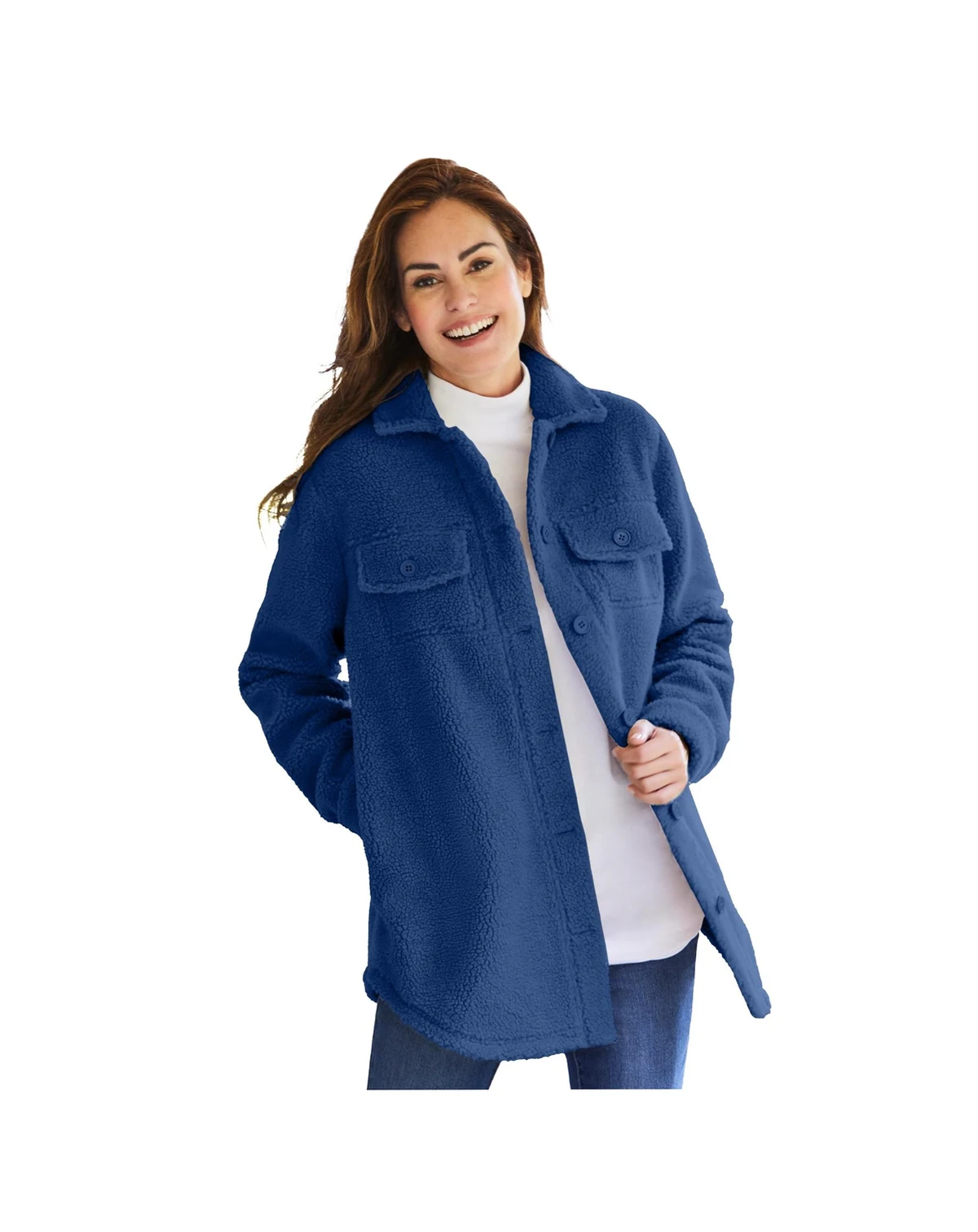 Plus Size Berber Button-Front Jacket