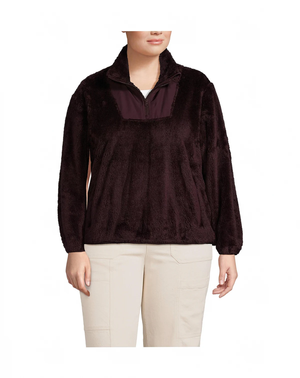 Plus Size Half Zip Cozy High Pile Fleece Pullover
