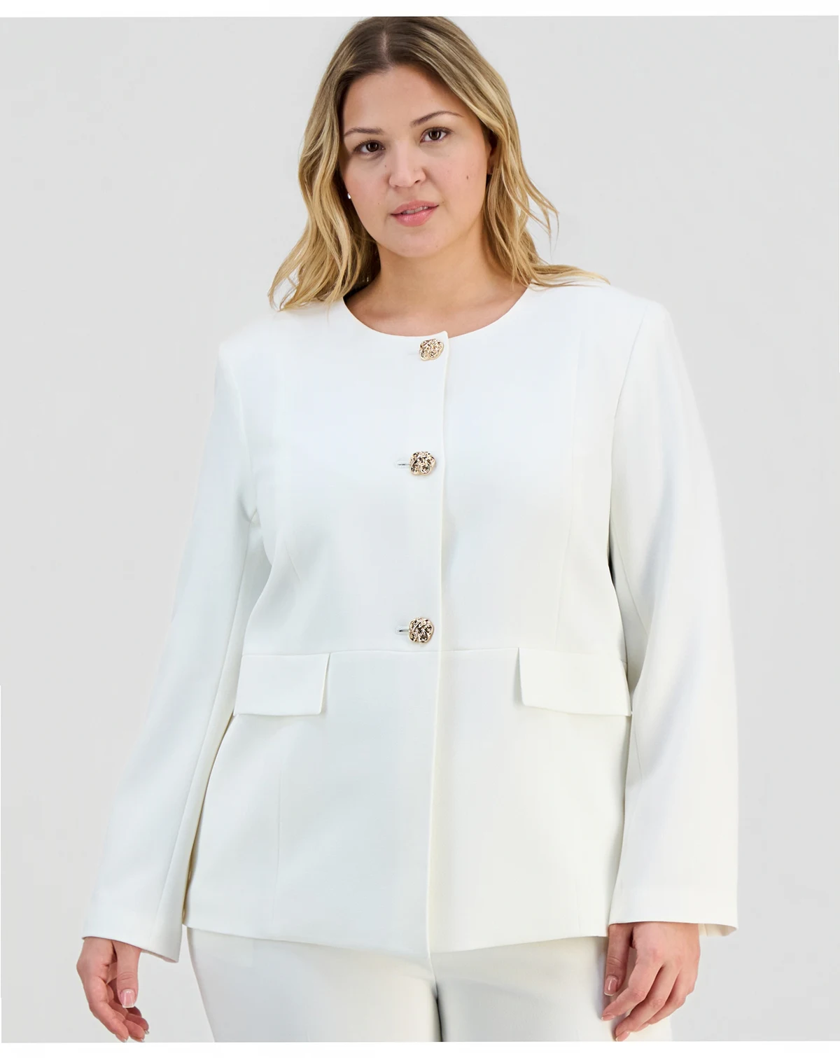 Plus Size Stretch Crepe Button-Front Jacket