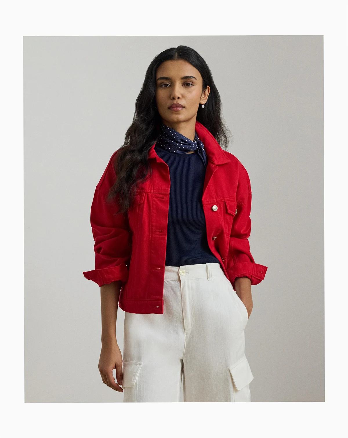 Women's Denim Wedge Spread Collar Trucker Jacket