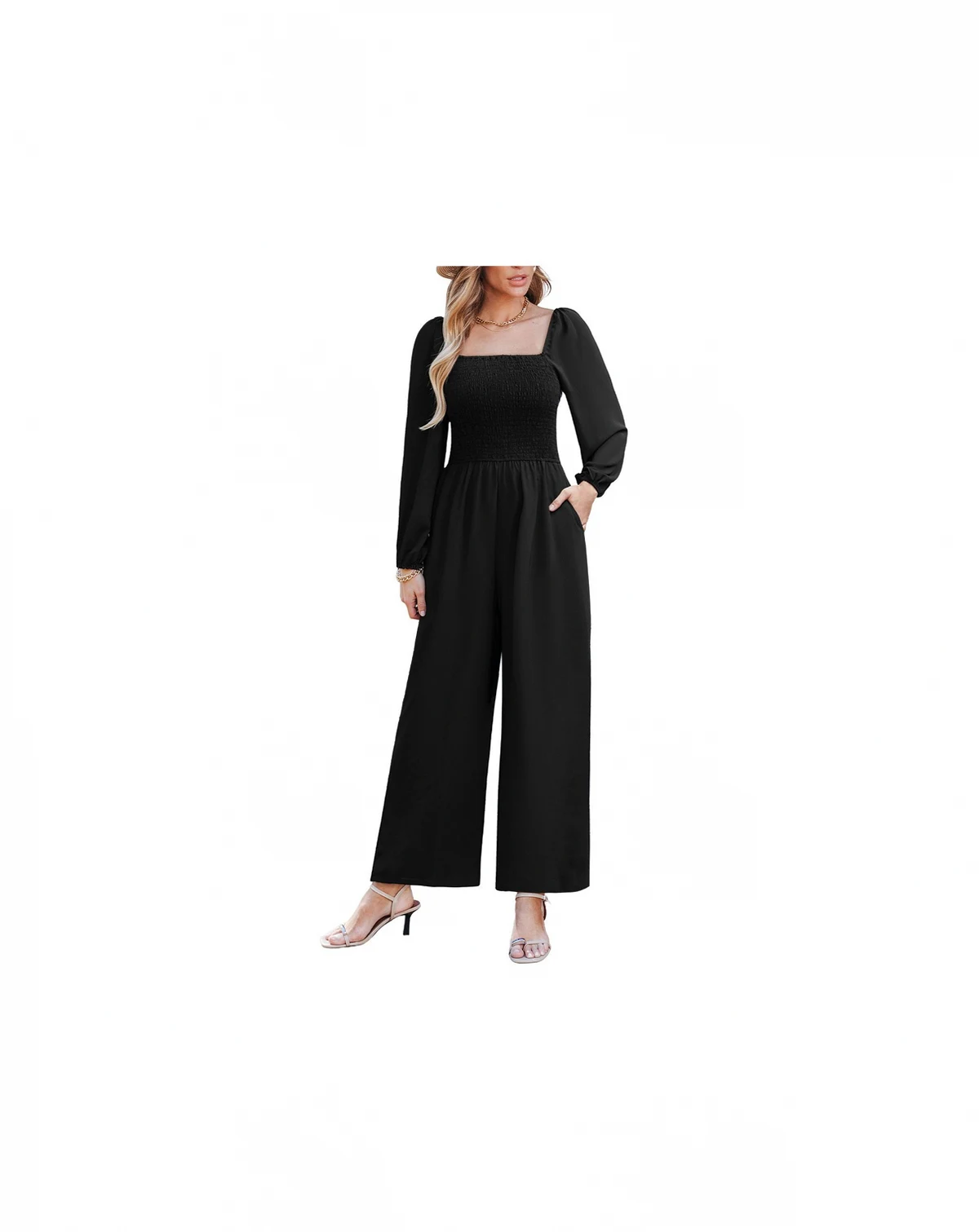 Women's Chic Smocked Square Neck Wide Leg Jumpsuit