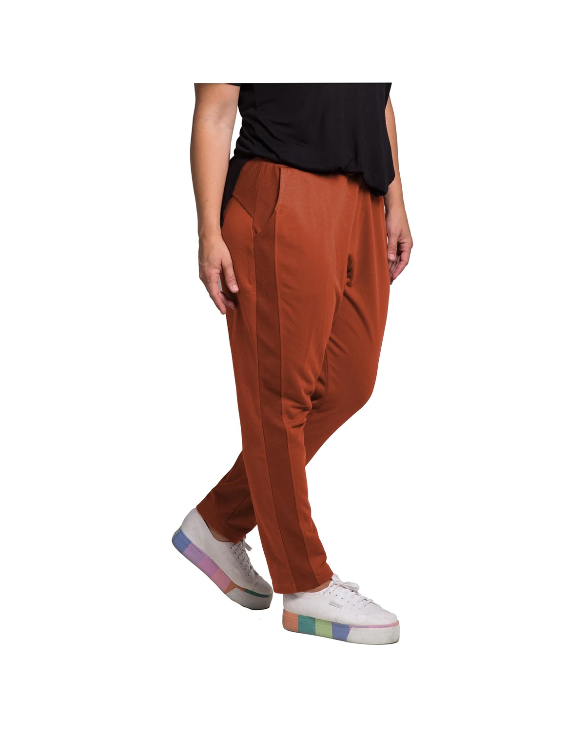 Women's Plus Size French Terry Reverse Side Panel Trouser Jogger