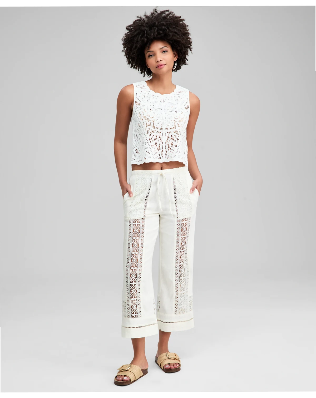 Women's Crochet-Inset Drawstring Pants, Macy's Exclusive