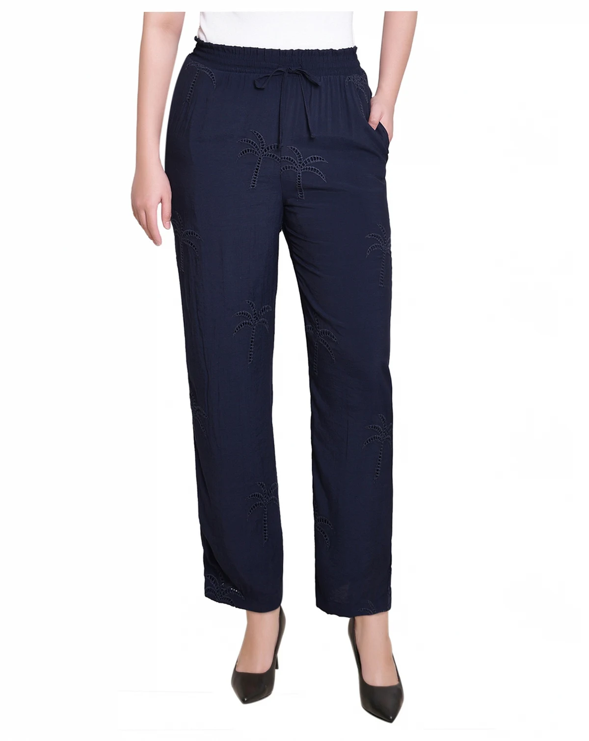 Petite Pull On Pants with Embroidery