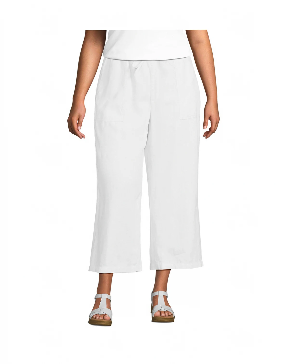 Women's High Rise Drawstring Linen Wide Leg Crop Pants
