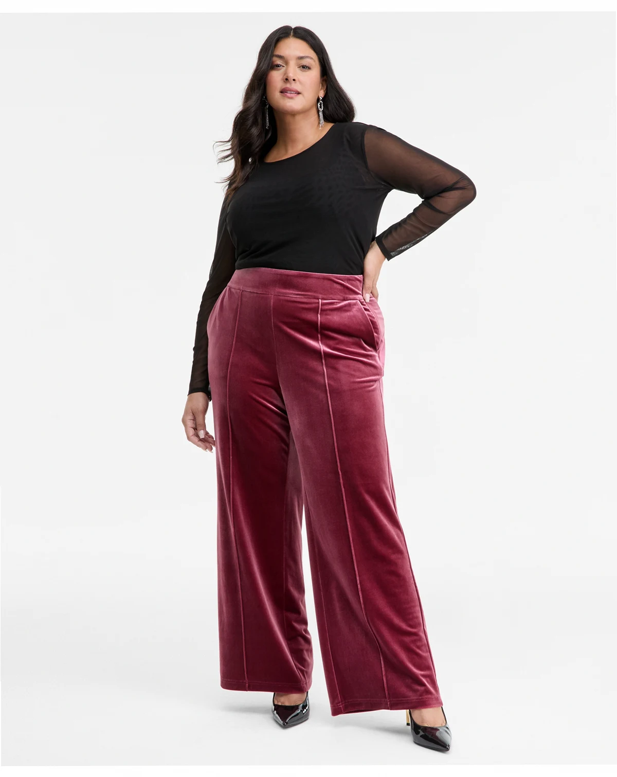 Plus Size High-Rise Wide-Leg Velvet Pants, Created for Macy's