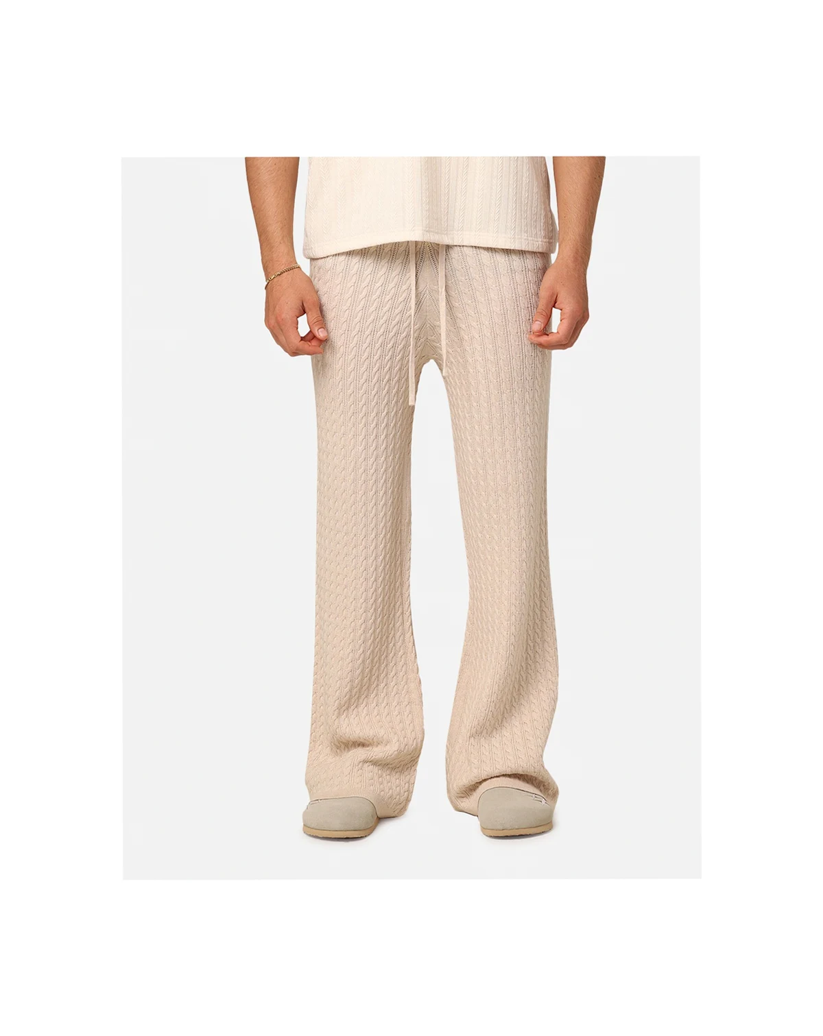 Men's Slouch Wide Leg Knit Pants, Beige/Khaki, XL