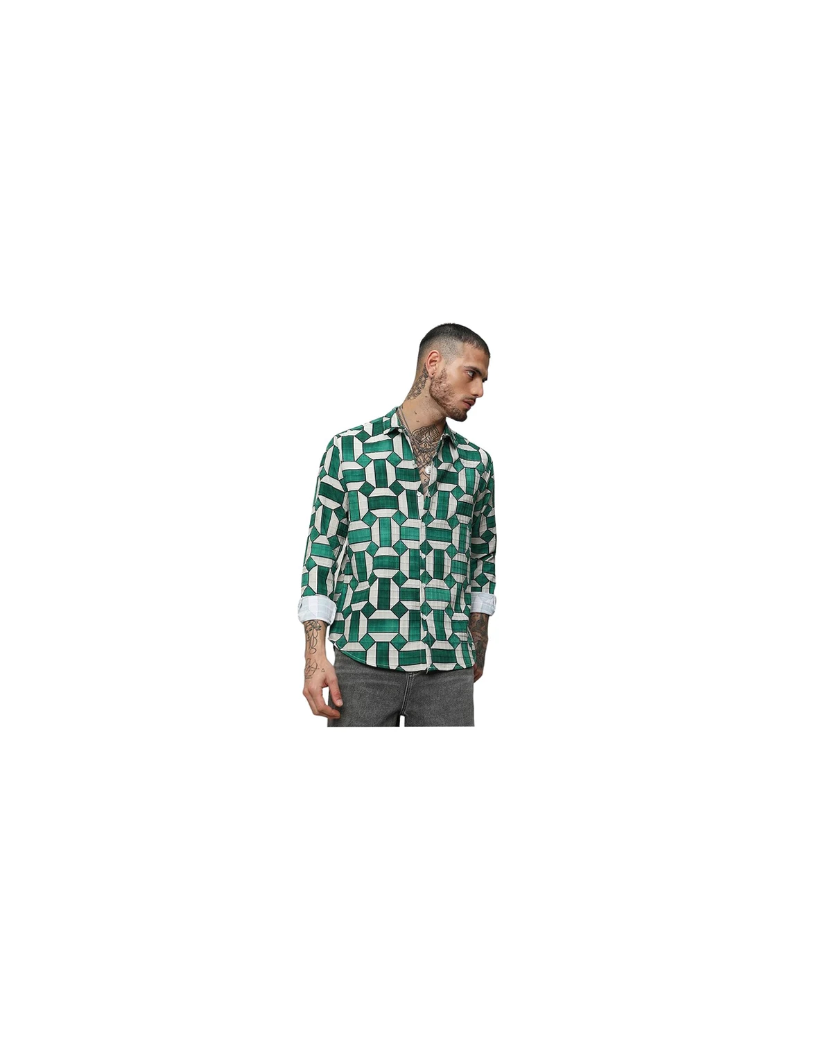 Men's Emerald Green & Ivory White Contrast Block Shirt