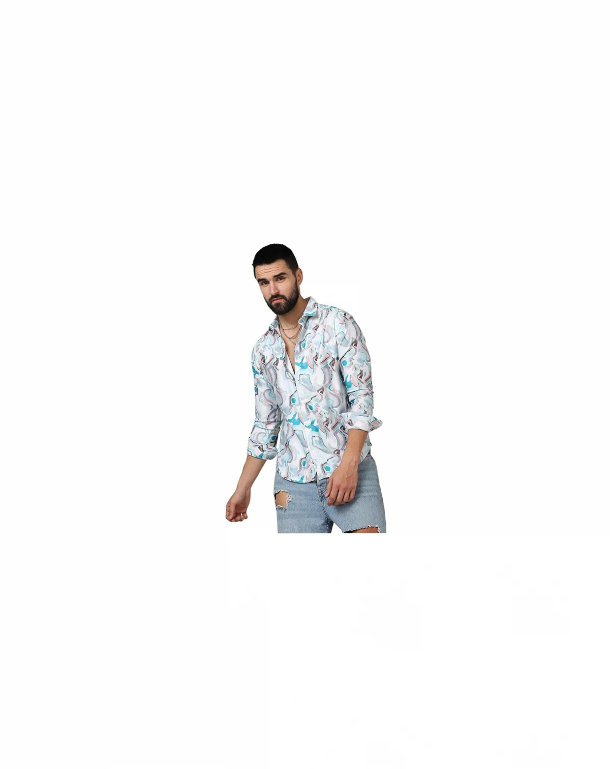 Men's Sky Blue & Ivory White Fluid Fade Shirt