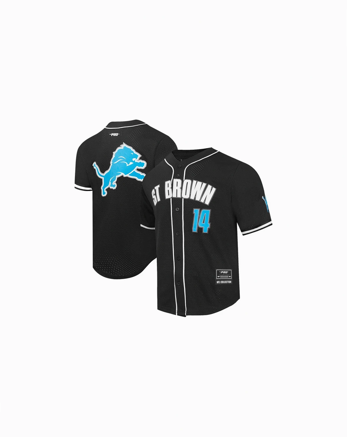 Men's Amon-Ra St. Brown Black Detroit Lions Player Name Number Mesh Button-Up Baseball Shirt