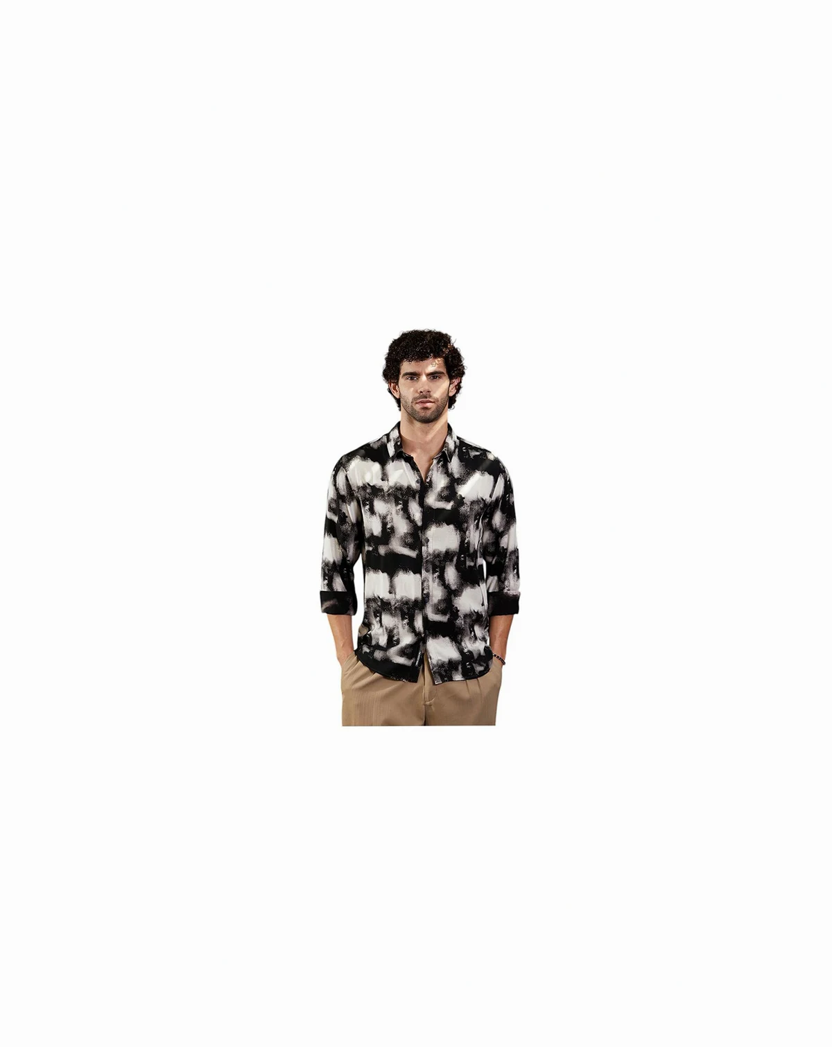 Men's Onyx Black Textured Brushwork Shirt