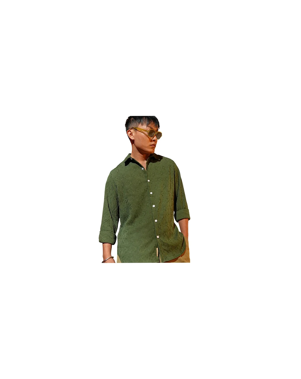 Men's Forest Green Floral-Textured Shirt
