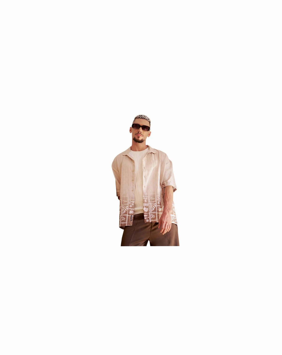 Men's Ecru Beige Tropics Ombre-Tactile Shirt