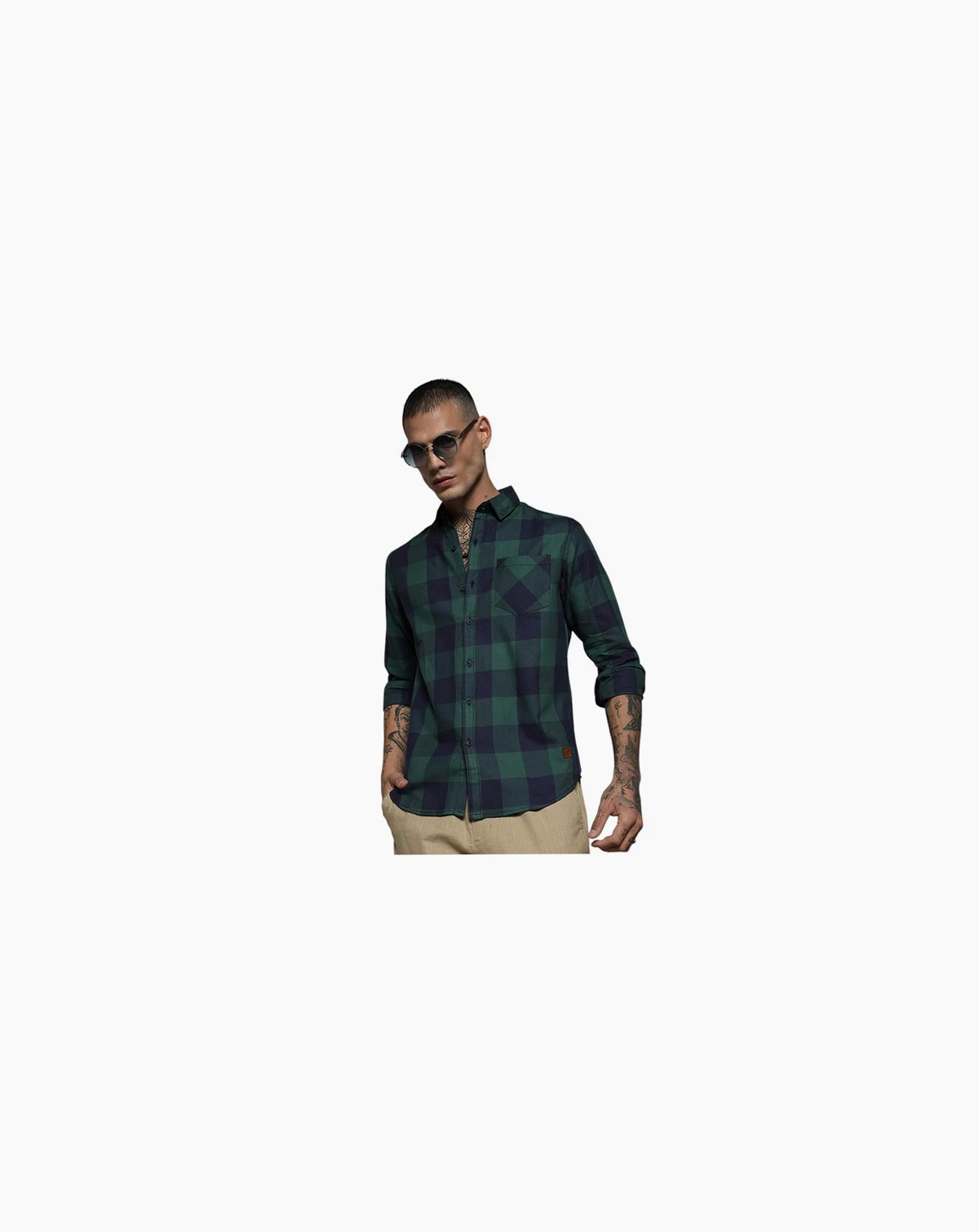 Men's Navy Blue & Forest Green Buffalo Check Shirt