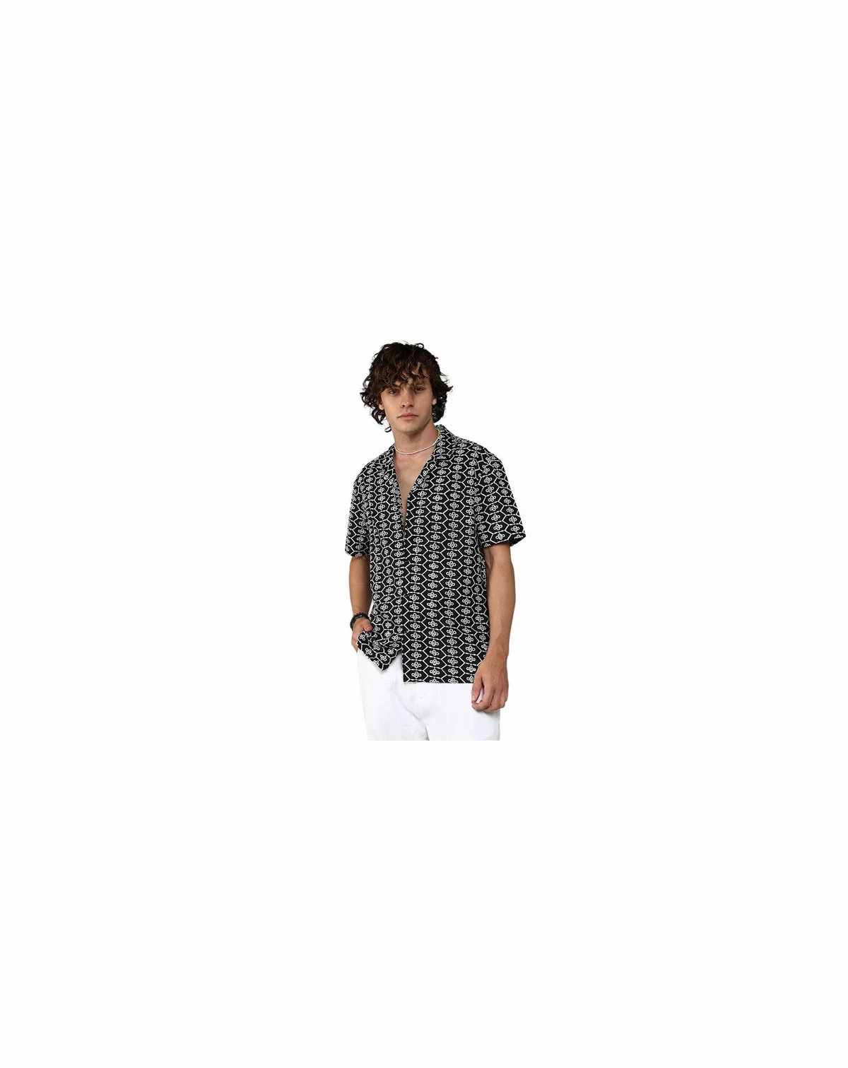 Men's Obsidian Black Embroidered Geometric Shirt