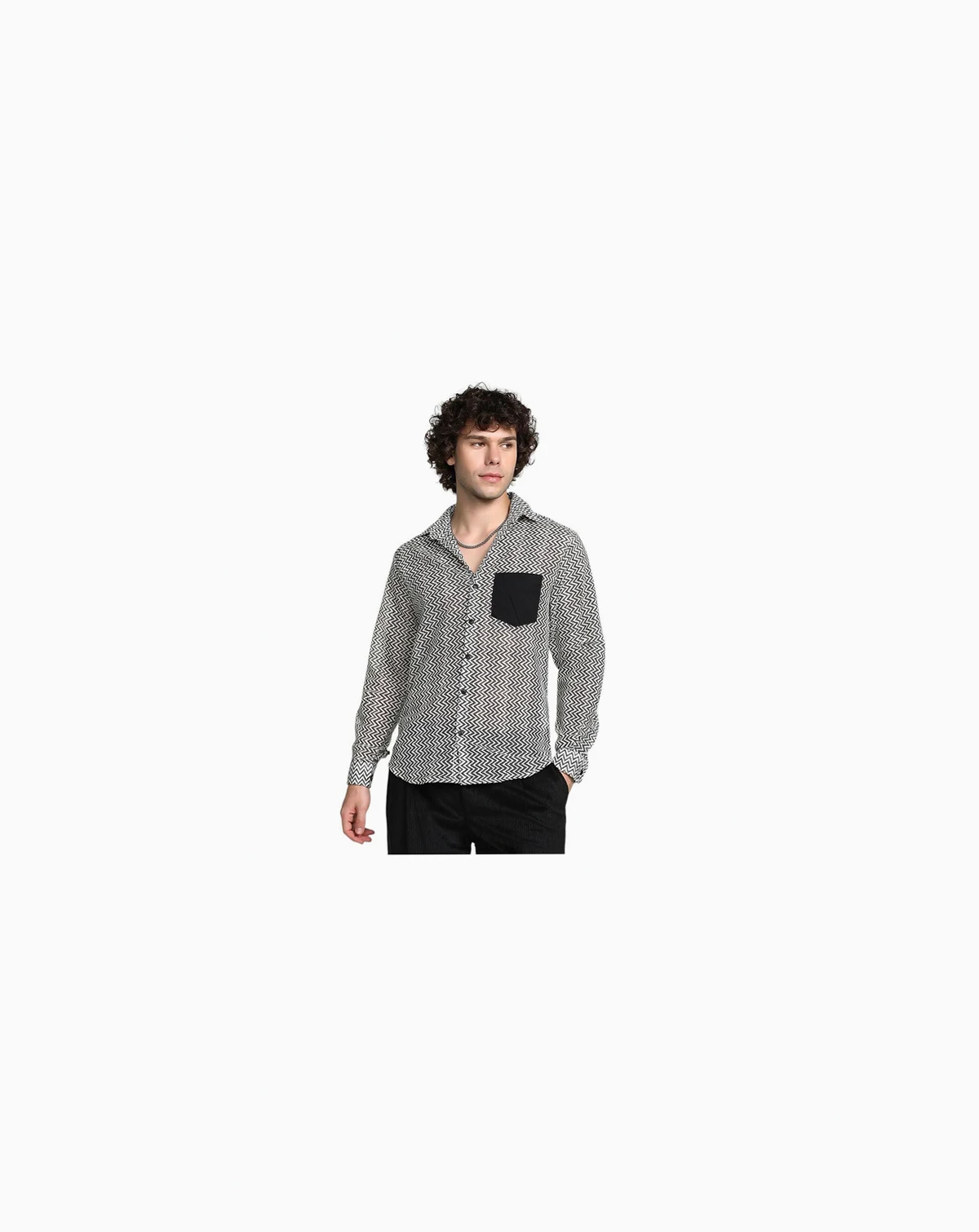 Men's Onyx Black & Cream White Zig-Zag Block Shirt