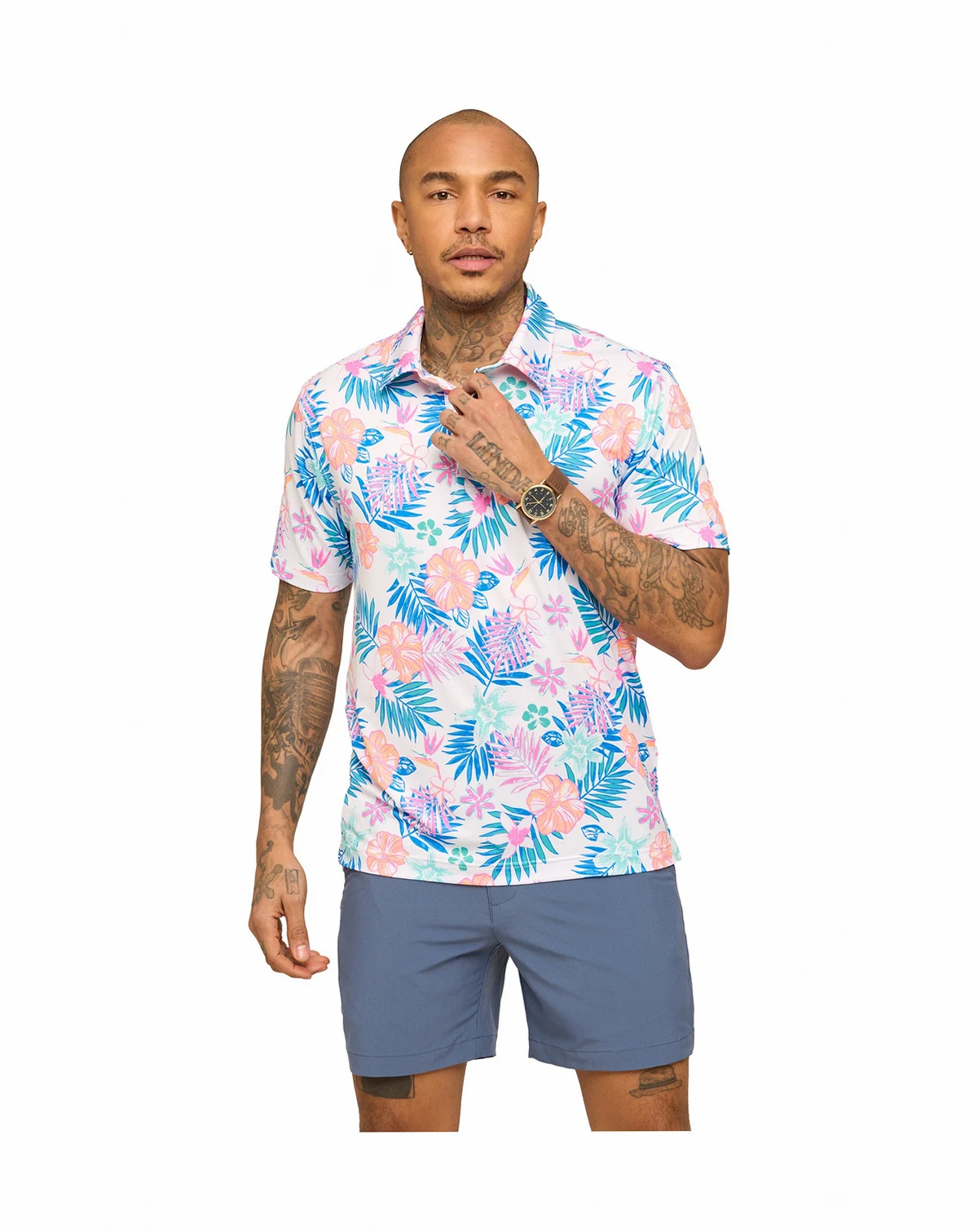 Men's The Tropic Like Its Hot Textured Performance Polo Shirt